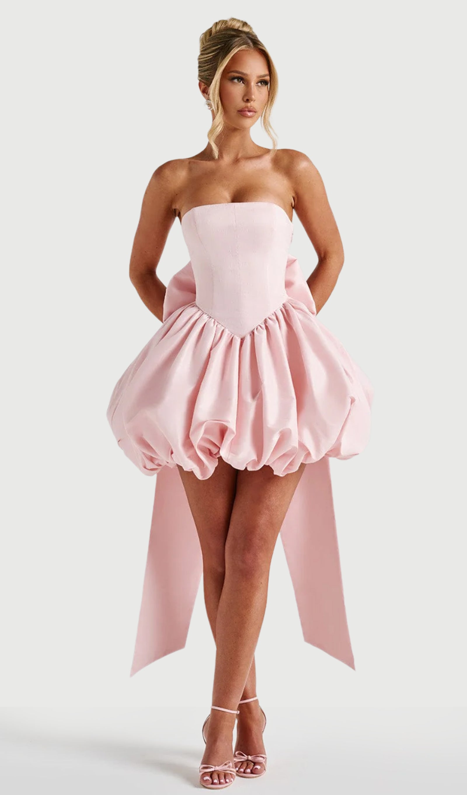Lotus Mini Dress With Bow In Pink