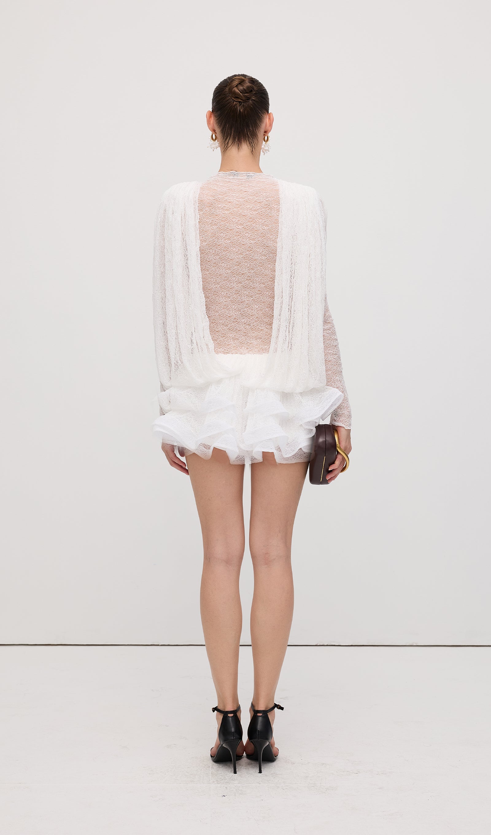 Lace Semi Sheer Ruffled Mini Dress Queena Wish Lace Semi Sheer Ruffled Mini Dress Queena Wish