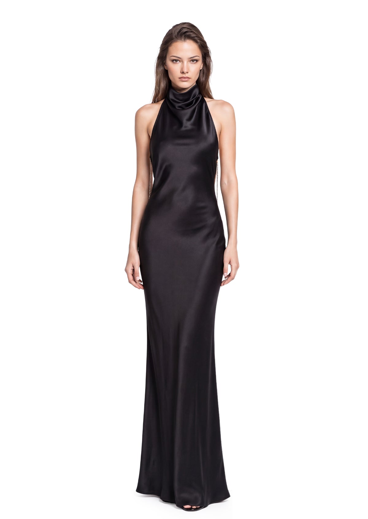 Badar Satin Halter Neck Maxi Dress In Black