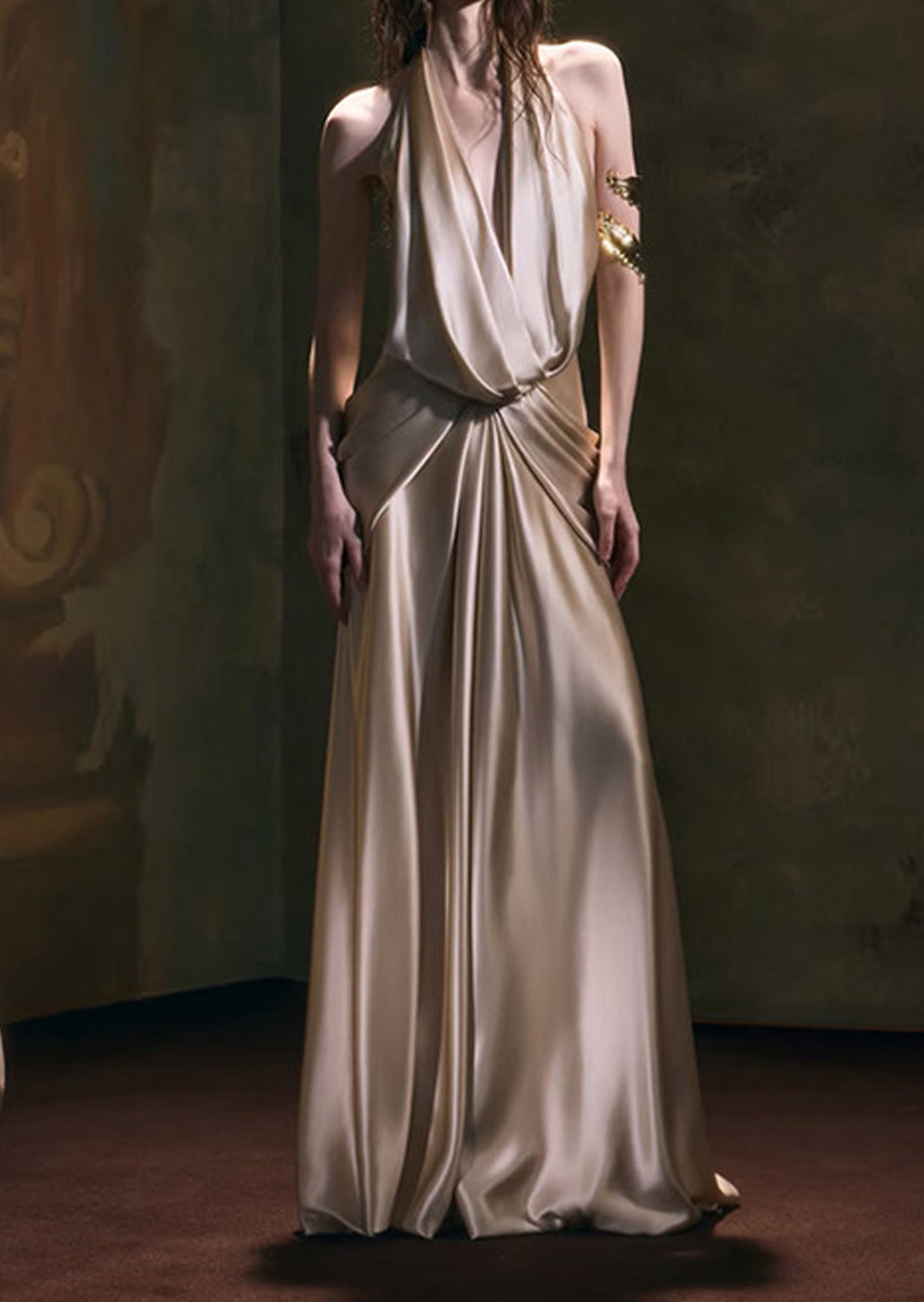 Atlimy Halter Satin Maxi Dress