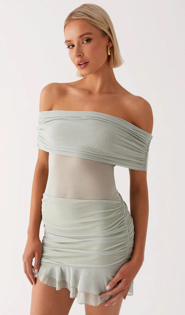 Off Shoulder Mini Dress - Pistachio