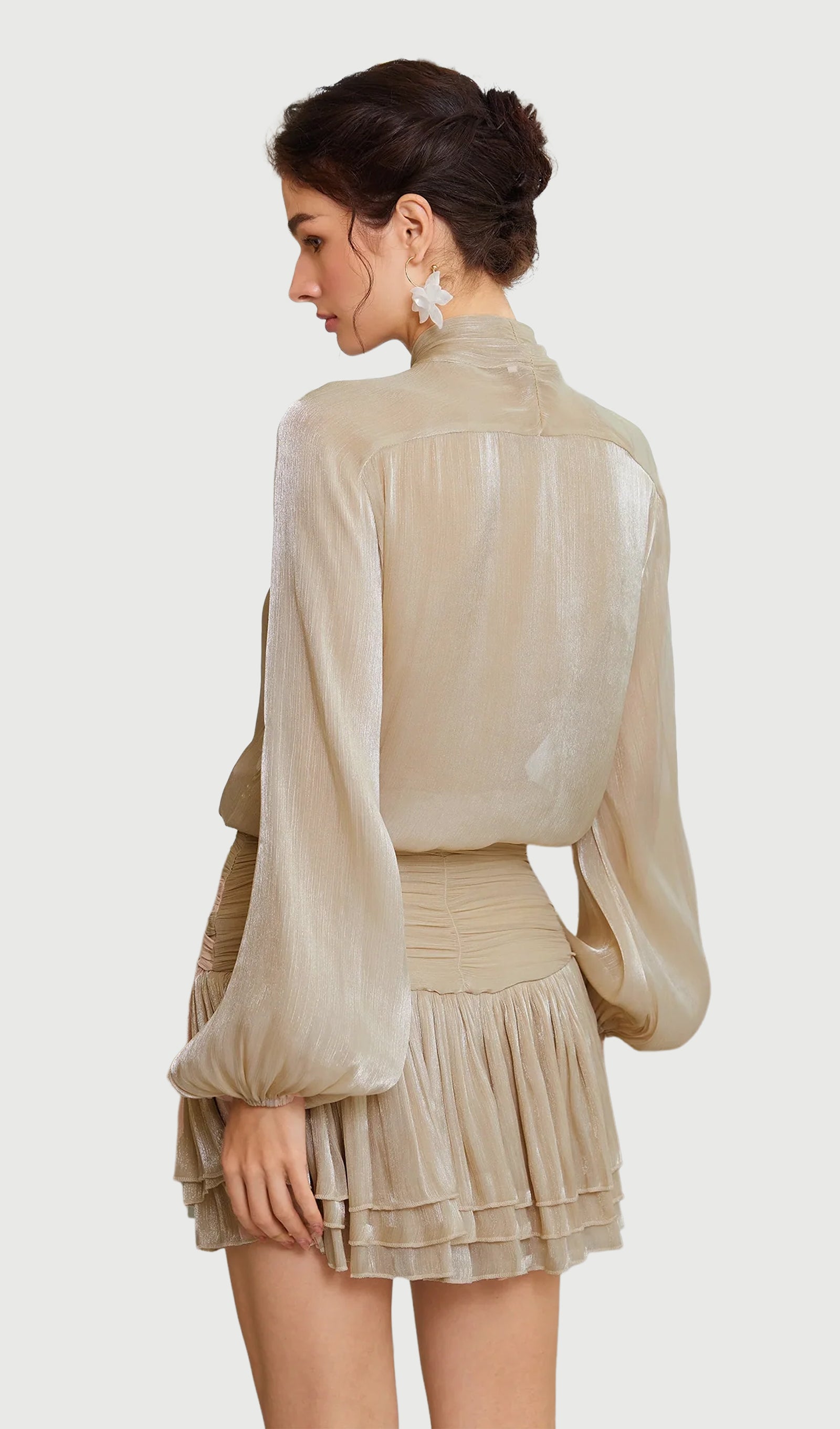 Midikleid in A-Linie mit Blumenmuster und Laternenärmeln
