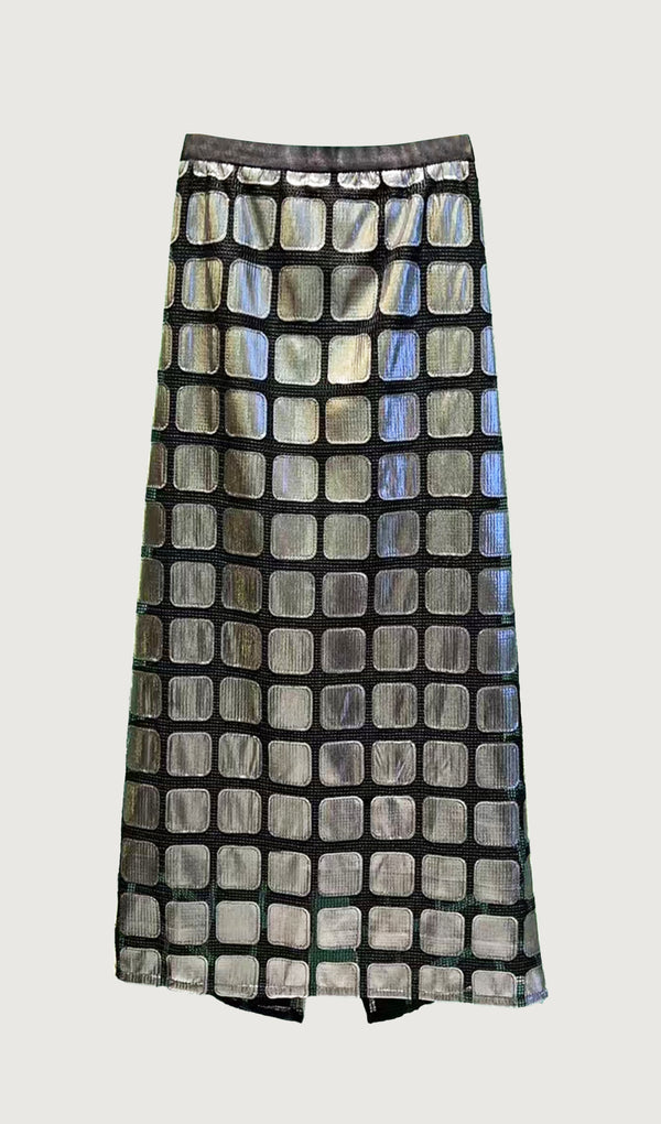 Block Panel Midi Skirt Silver