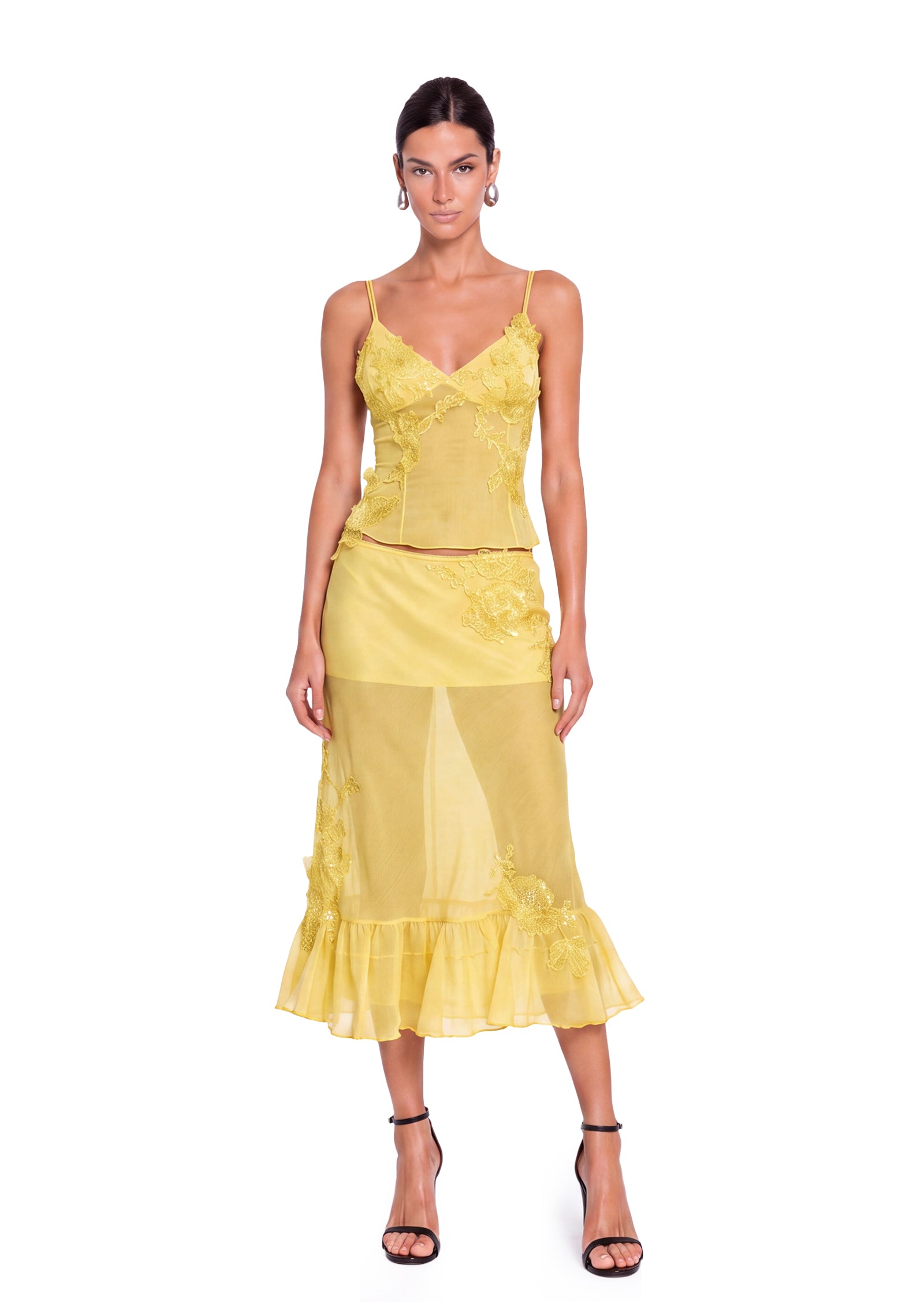 Jacinthe Top With Ruffled Lace Skirt Set In Yellow
