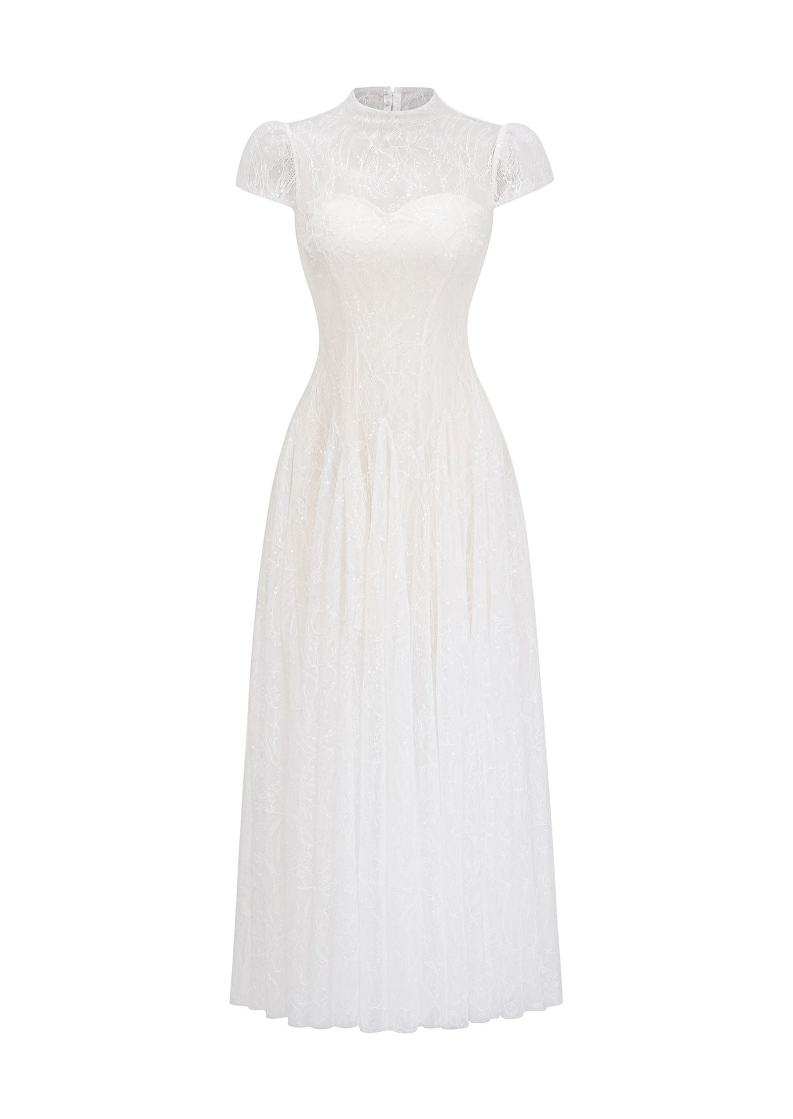 Midikleid in A-Linie mit Blumenmuster und Laternenärmeln