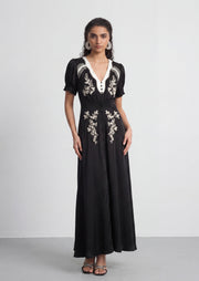 Ayla  Embellished Hammered Maxi Dress In Black