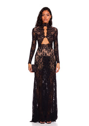 Xerxes Lace Sheer Maxi Dress In Black