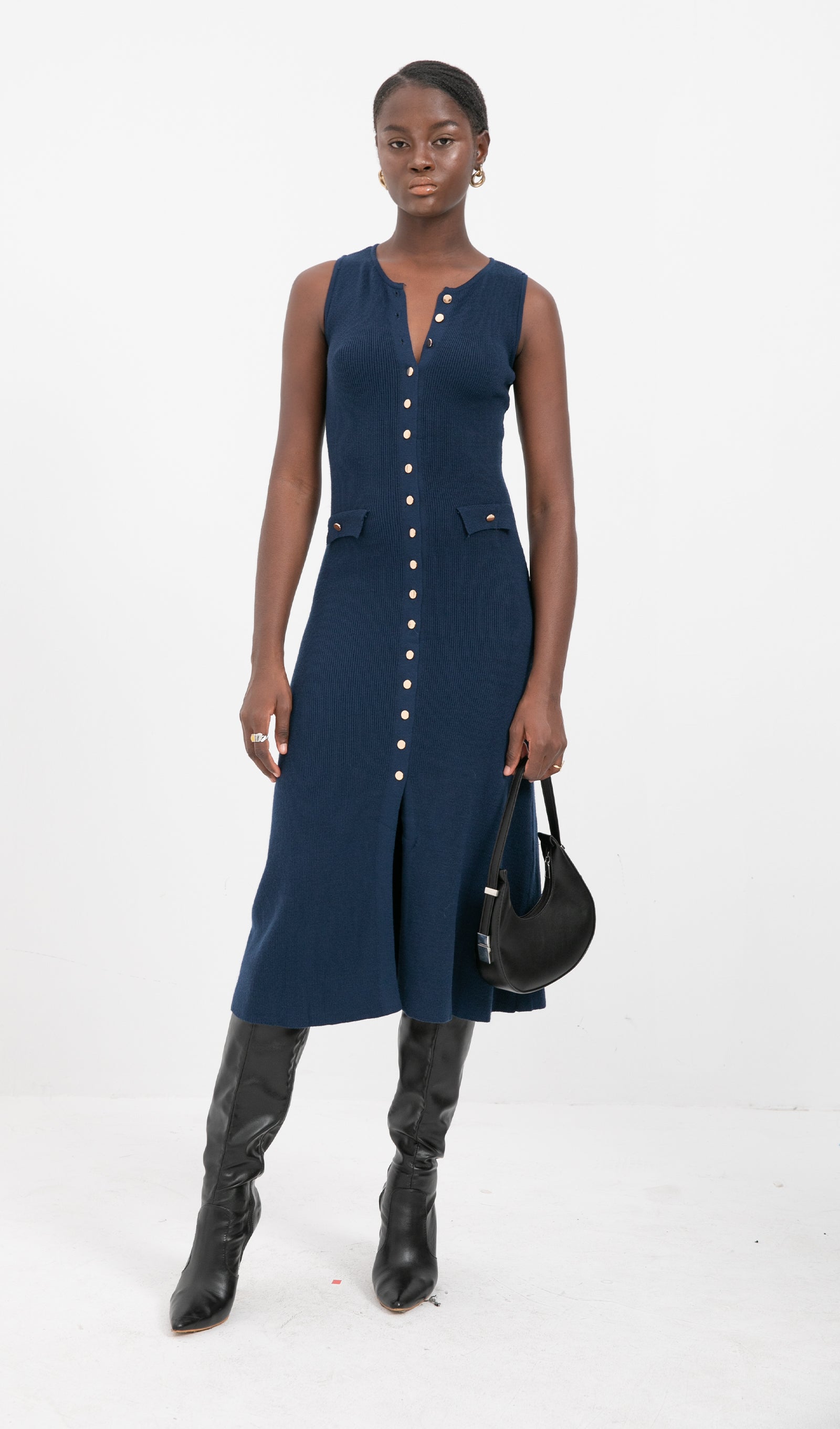 فستان ميدي محبوك عصري على شكل حرف A 