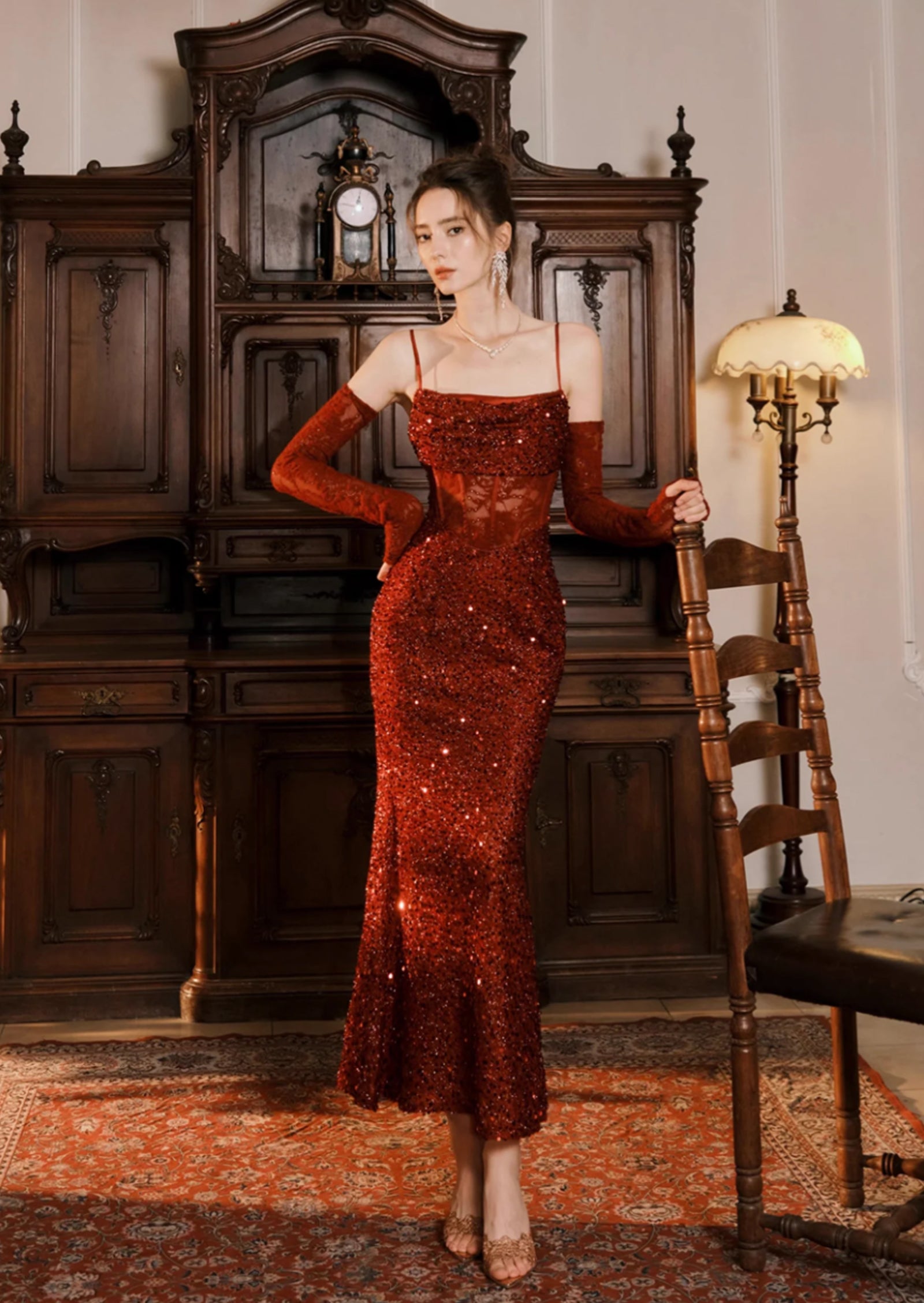 Midikleid in A-Linie mit Blumenmuster und Laternenärmeln