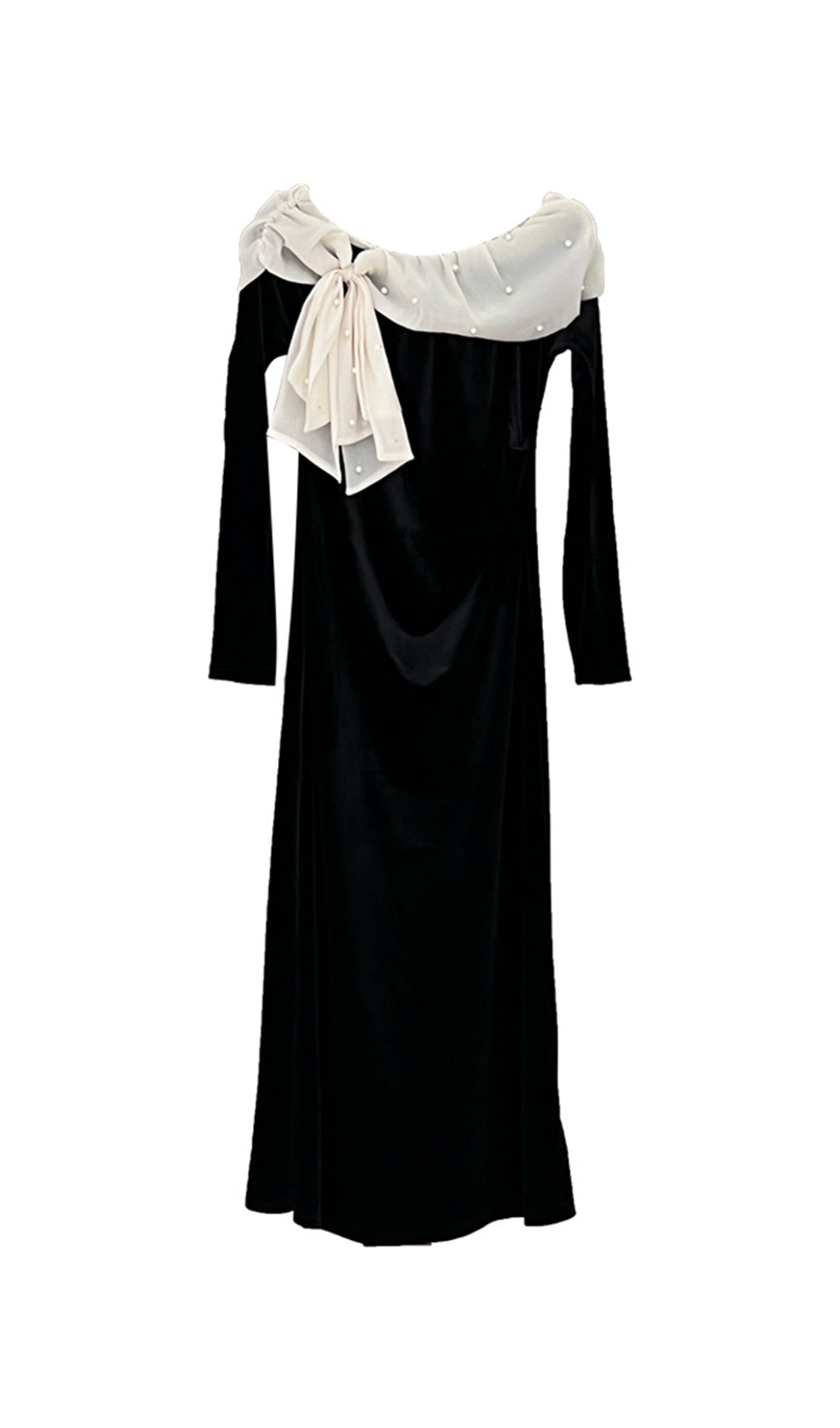 Off Shoulder Pearl Lace Up Maxi Dress