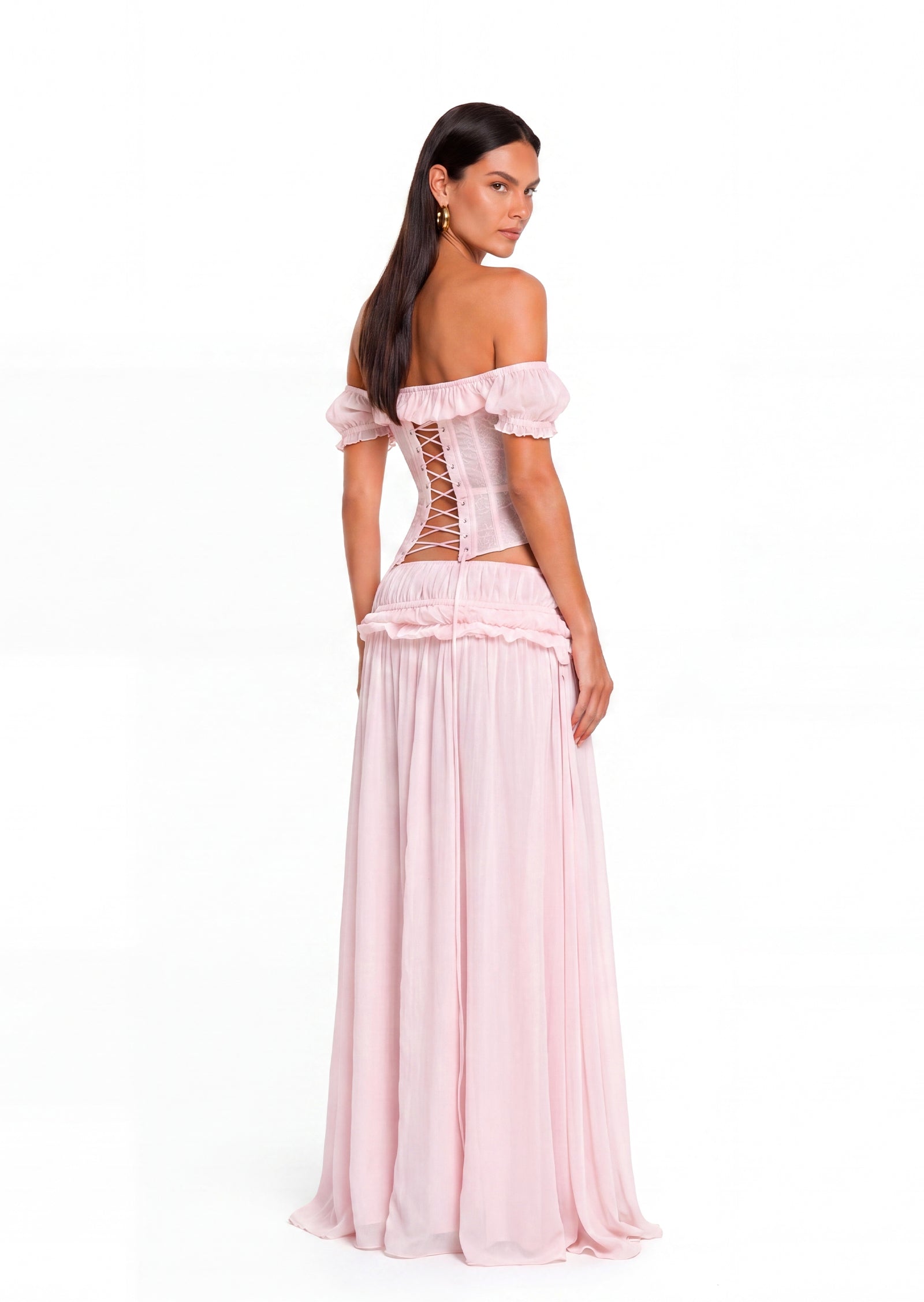 Midikleid in A-Linie mit Blumenmuster und Laternenärmeln