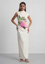 Midikleid in A-Linie mit Blumenmuster und Laternenärmeln