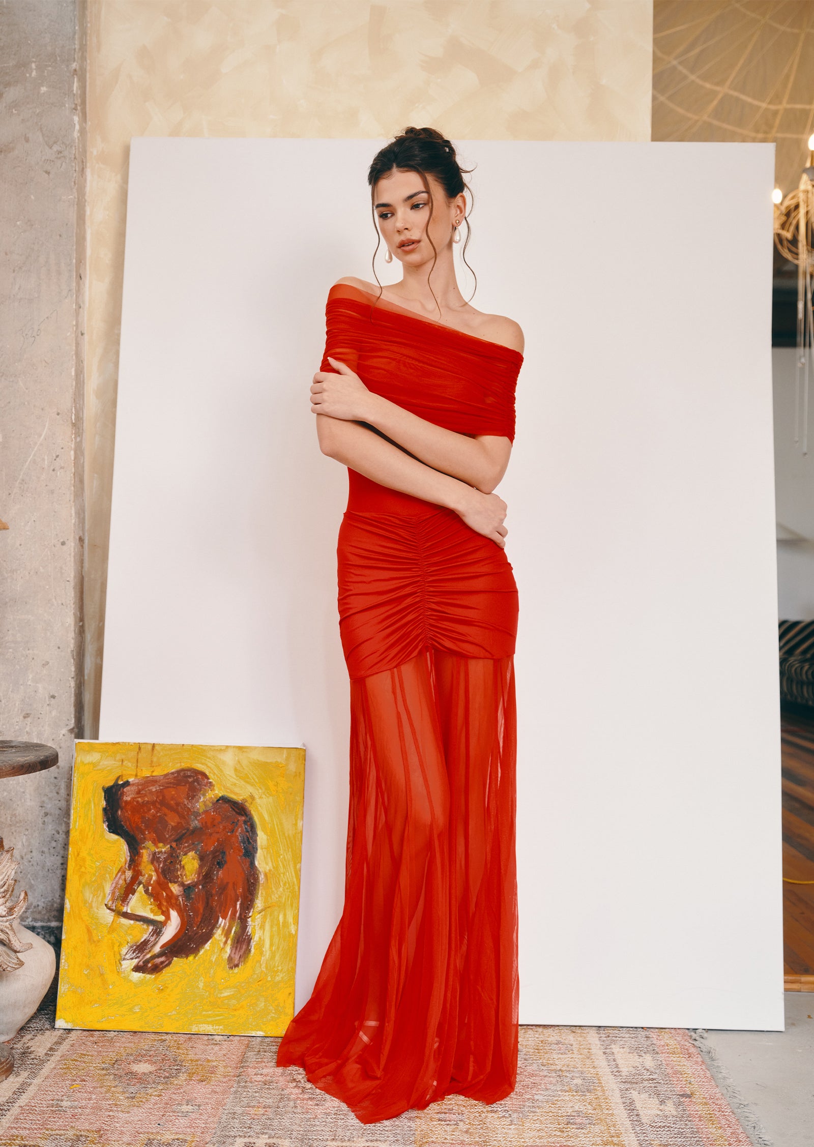 Midikleid in A-Linie mit Blumenmuster und Laternenärmeln