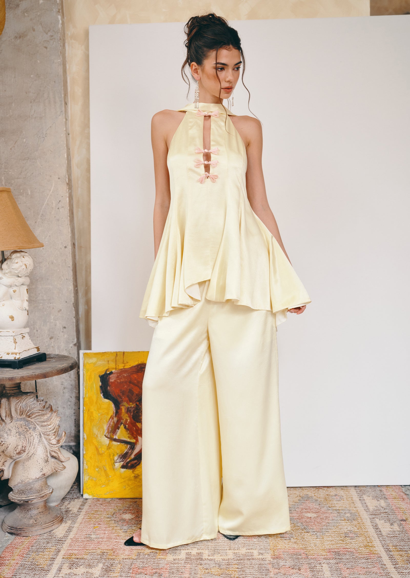 Midikleid in A-Linie mit Blumenmuster und Laternenärmeln