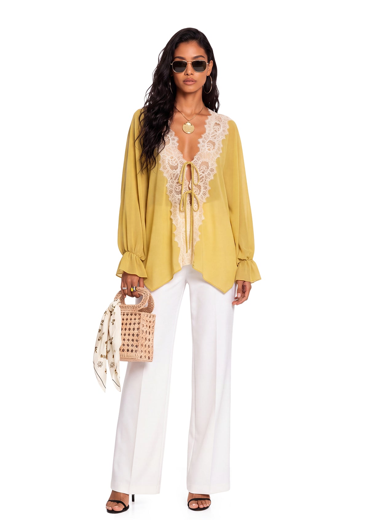 Kader Sheer Lace Top In Yellow