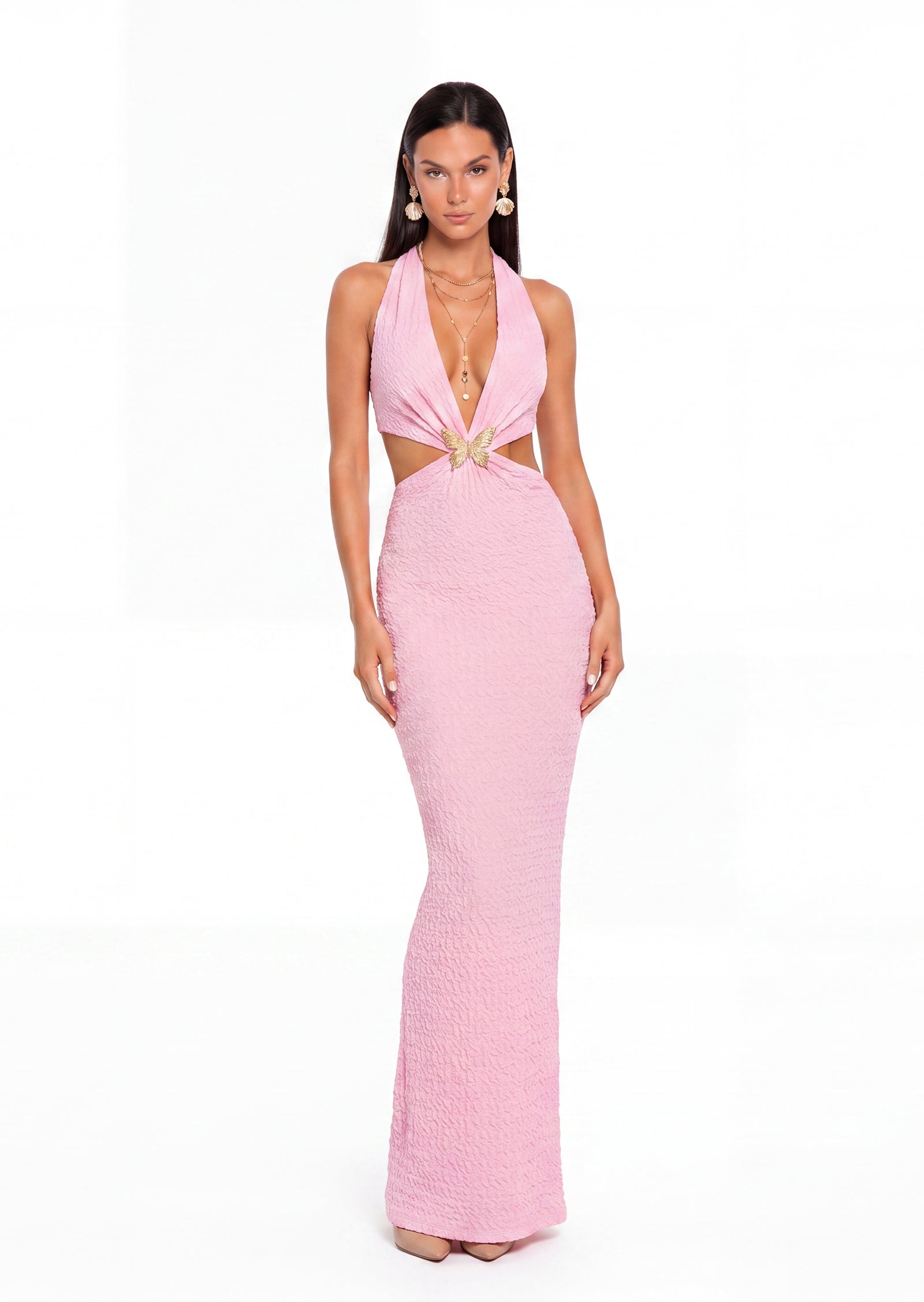 Ainsley Cut Out Maxi Dress In Pink