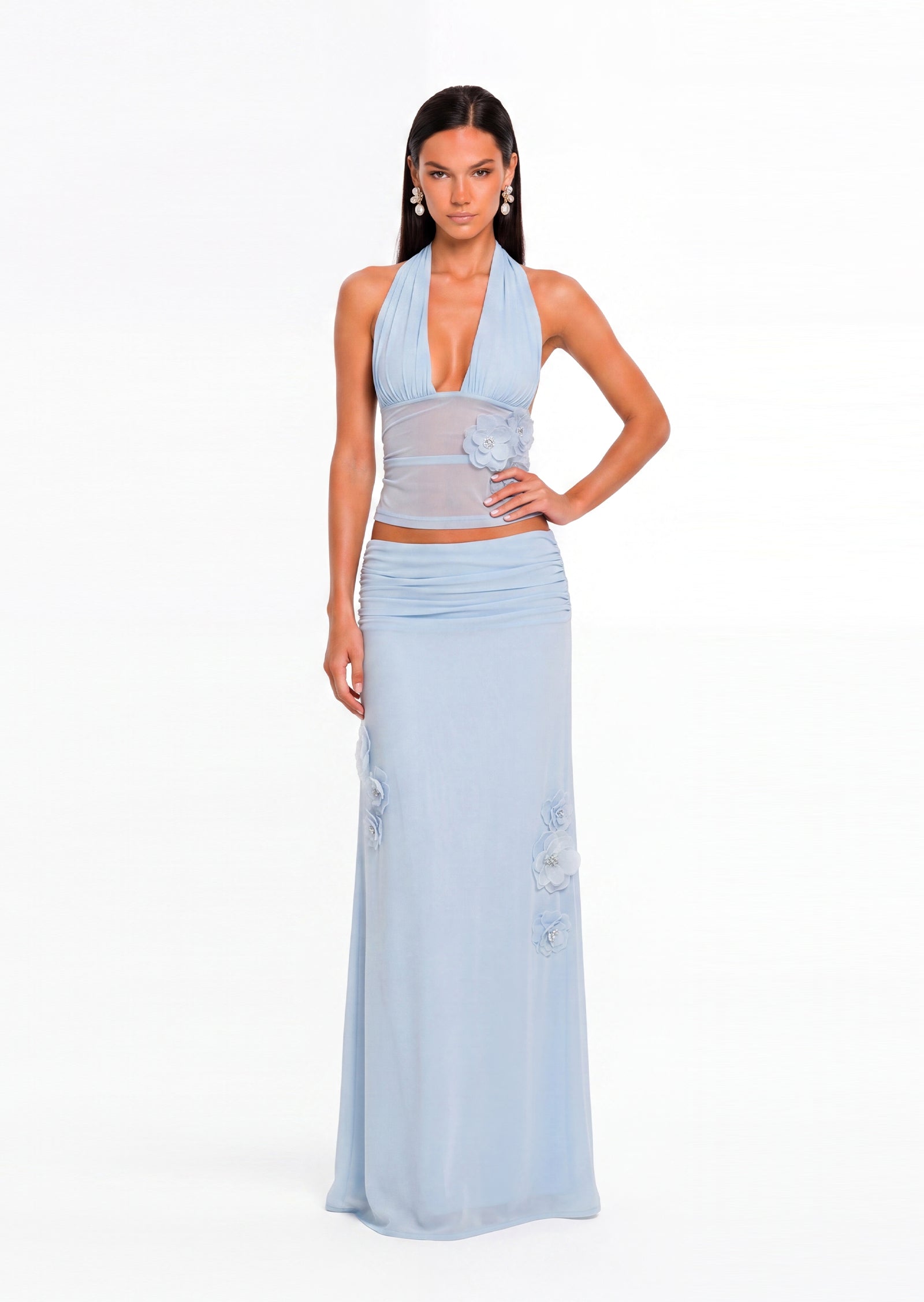 Jacarra Halter Top & Maxi Pleated Skirt Set