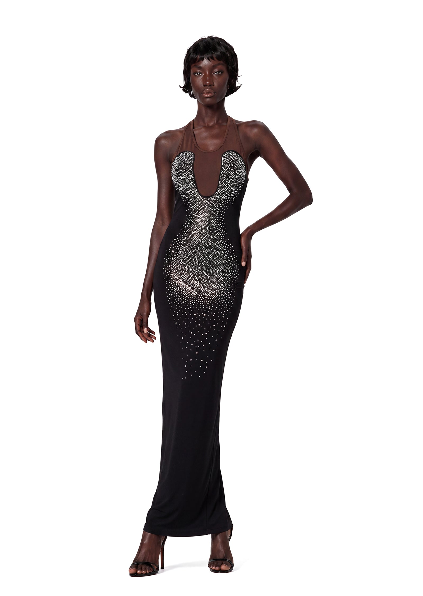 Baylor Crystal Mesh Insert Maxi Dress