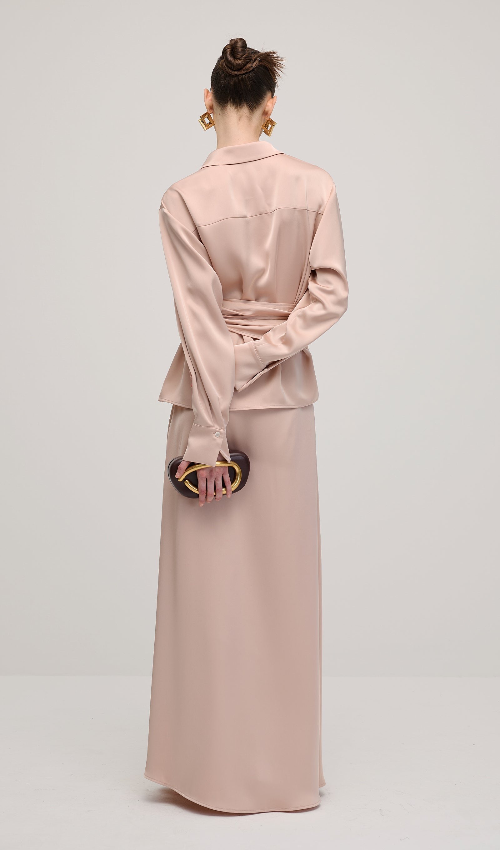 Solid Satin Shirt Maxi Dress Sets