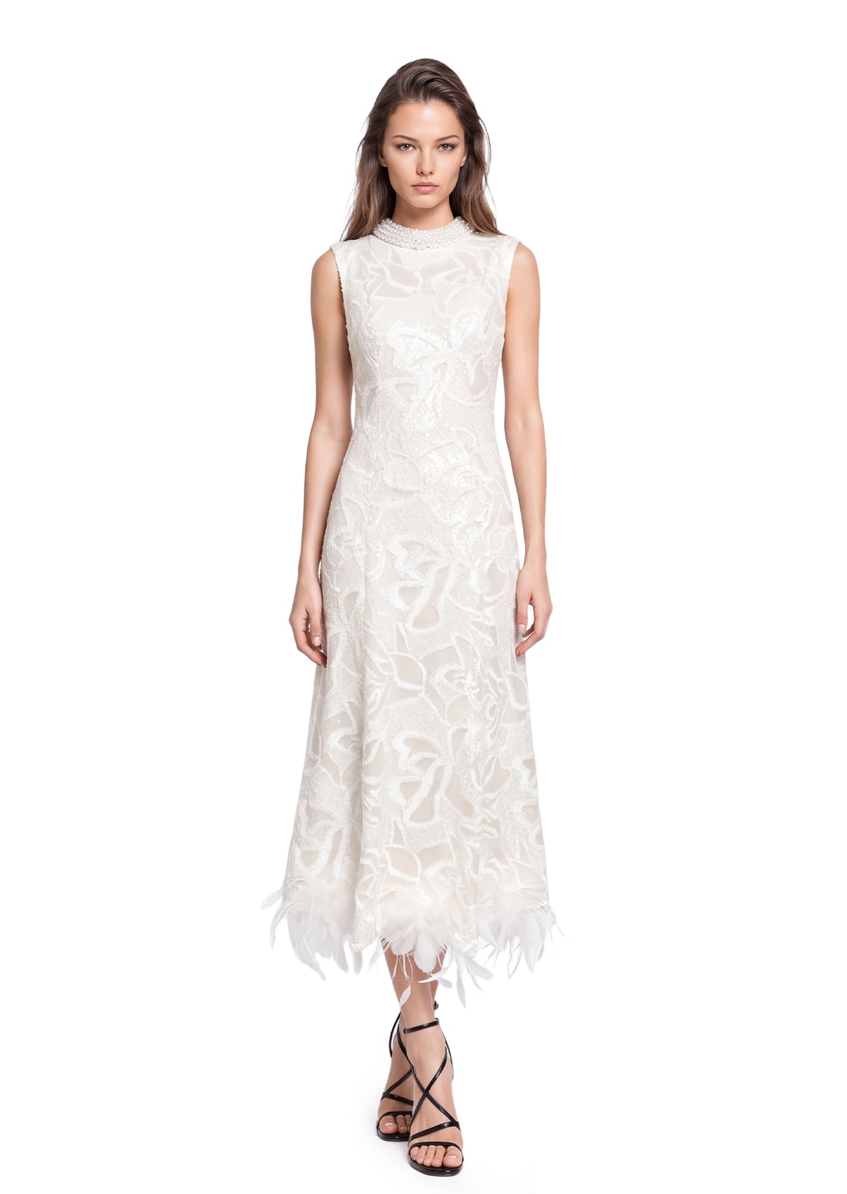 Midikleid in A-Linie mit Blumenmuster und Laternenärmeln