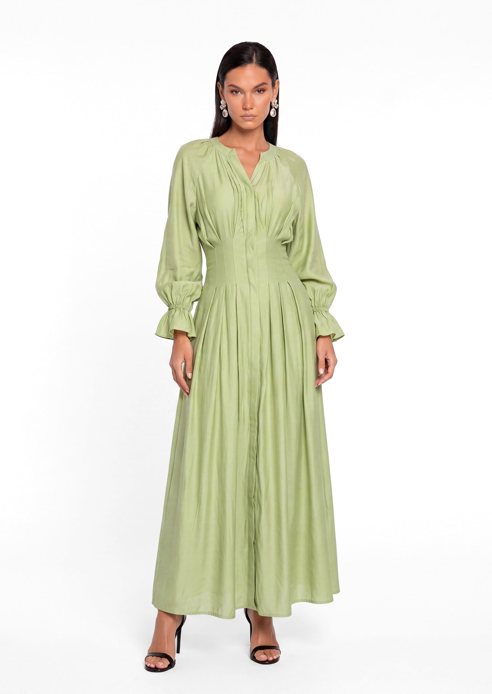 Midikleid in A-Linie mit Blumenmuster und Laternenärmeln