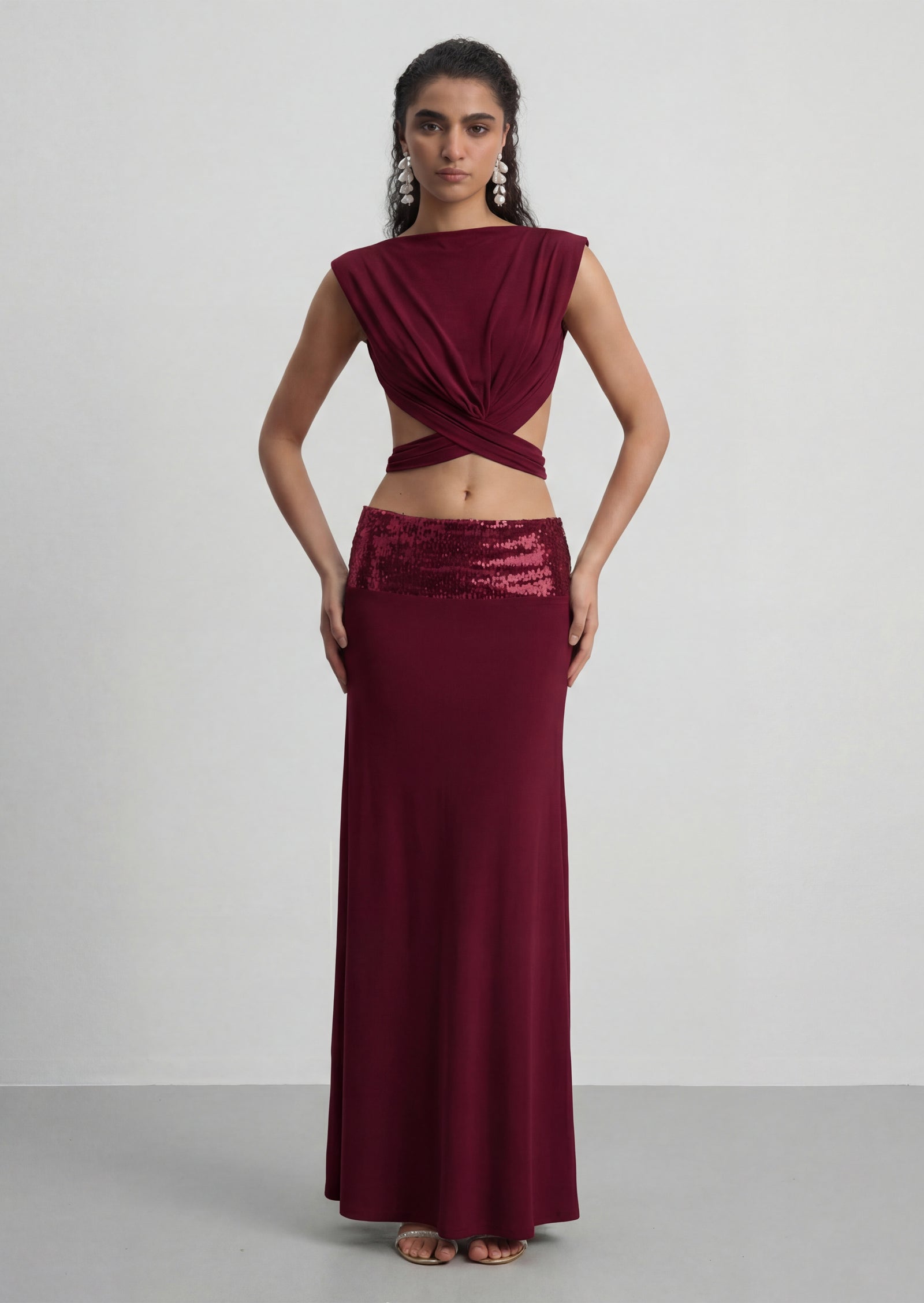 Lune Open Back Top & Sequin Skirt Set