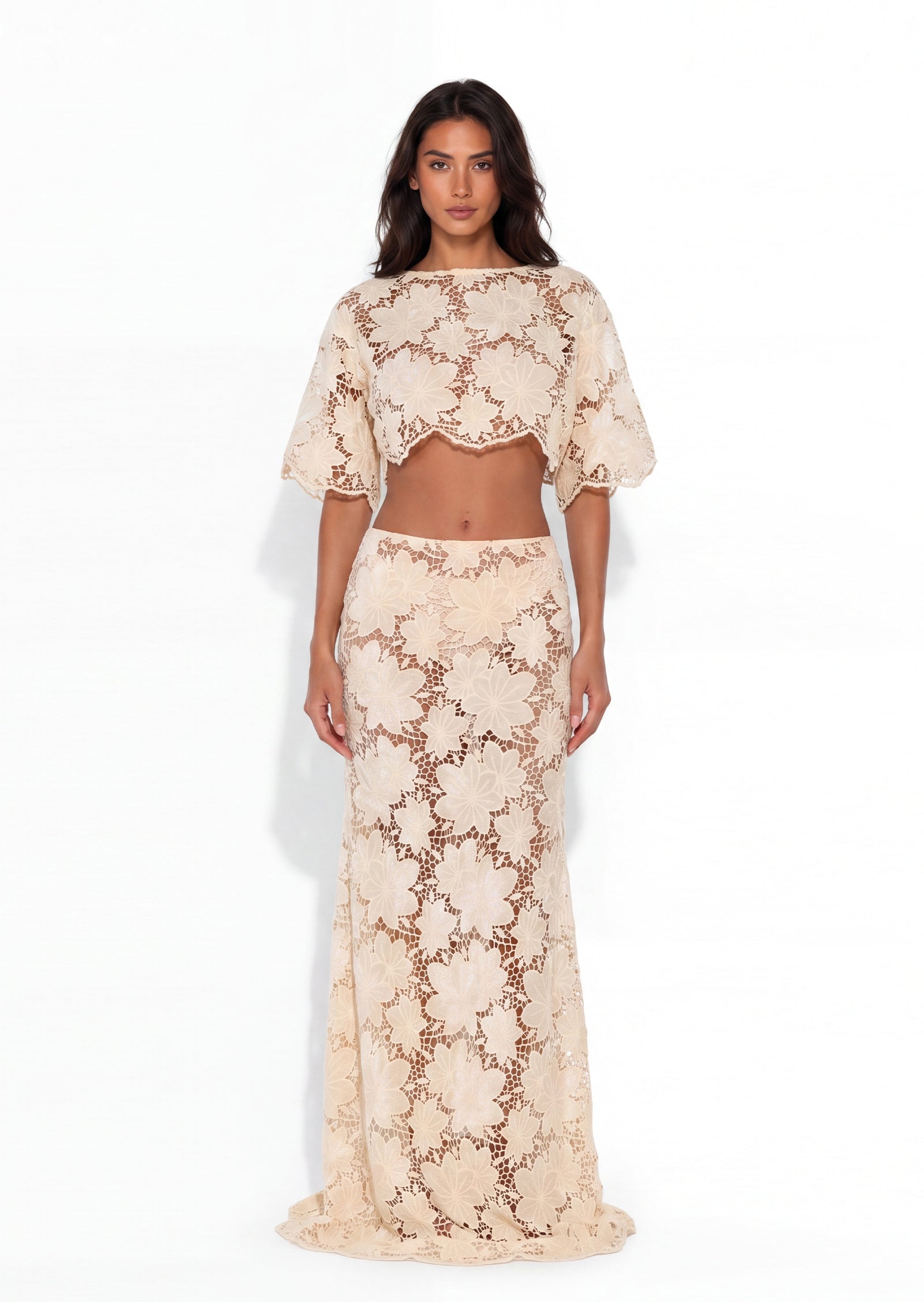 Amira Hollow Out Maxi Skirt Two Piece Set
