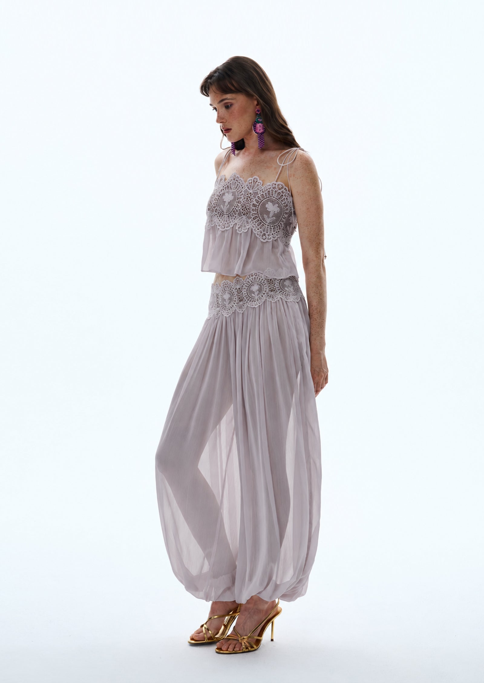 Midikleid in A-Linie mit Blumenmuster und Laternenärmeln