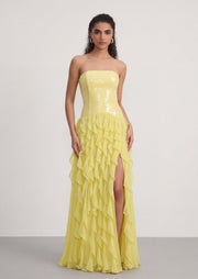 Diletta Sequined Ruffled Maxi Dress In Yellow