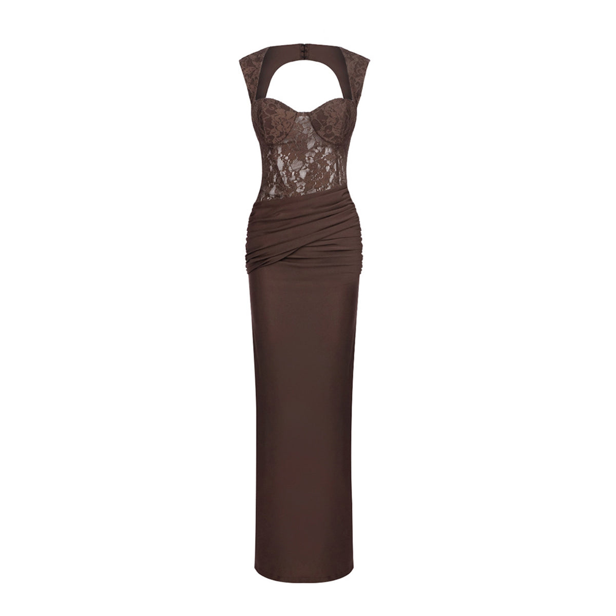 Adaiba Lace Bustier Draped Maxi Dress In Brown