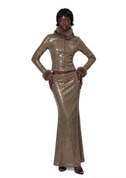 Yapany Feather Sequin Top & Mermaid Skirt Set