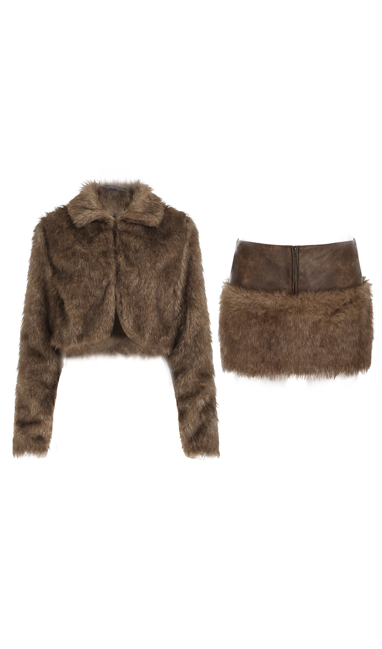 Leather And Faux Fur Two-Piece Set