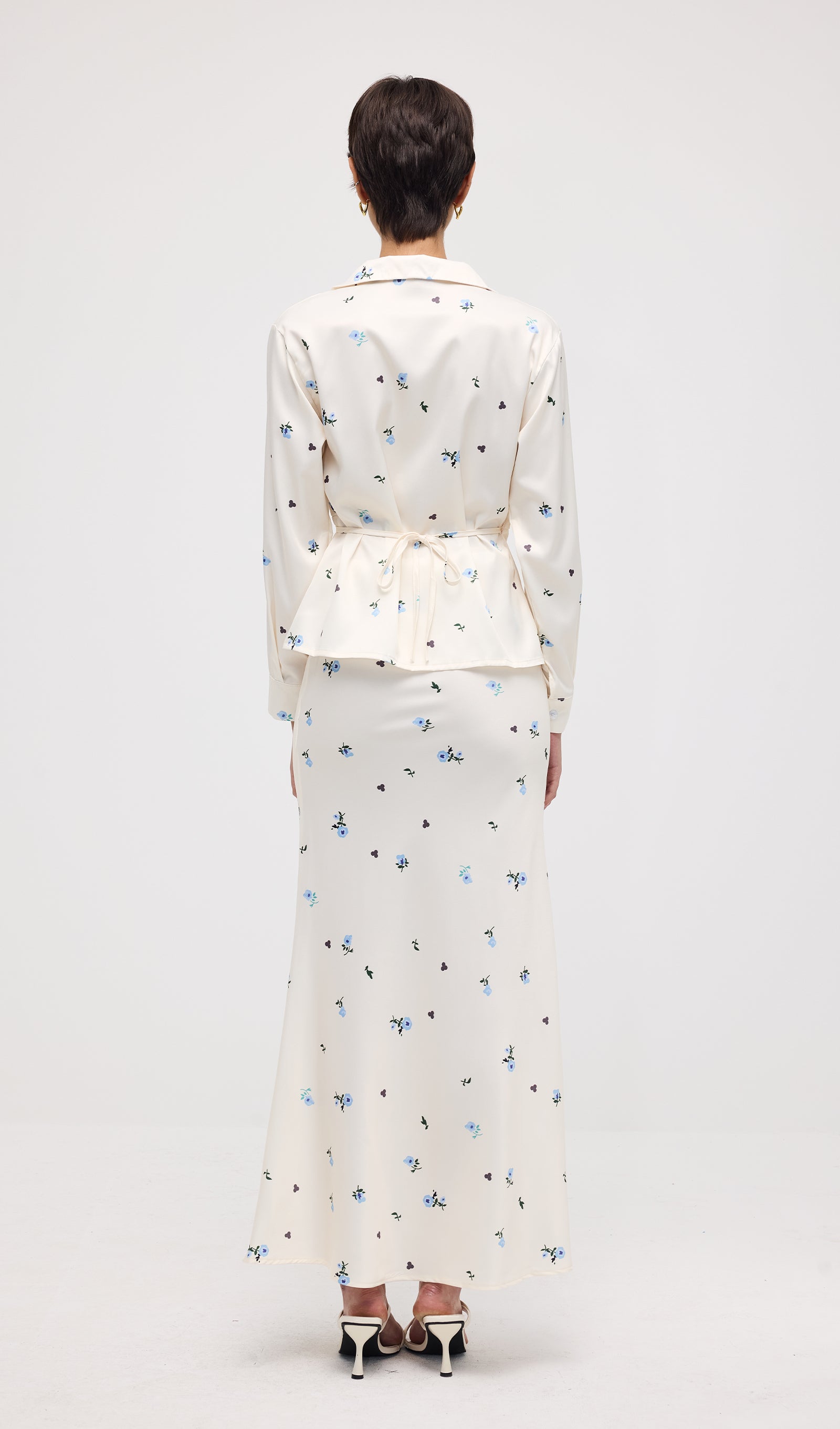 Floral Print Satin Maxi Skirt Two Piece Set