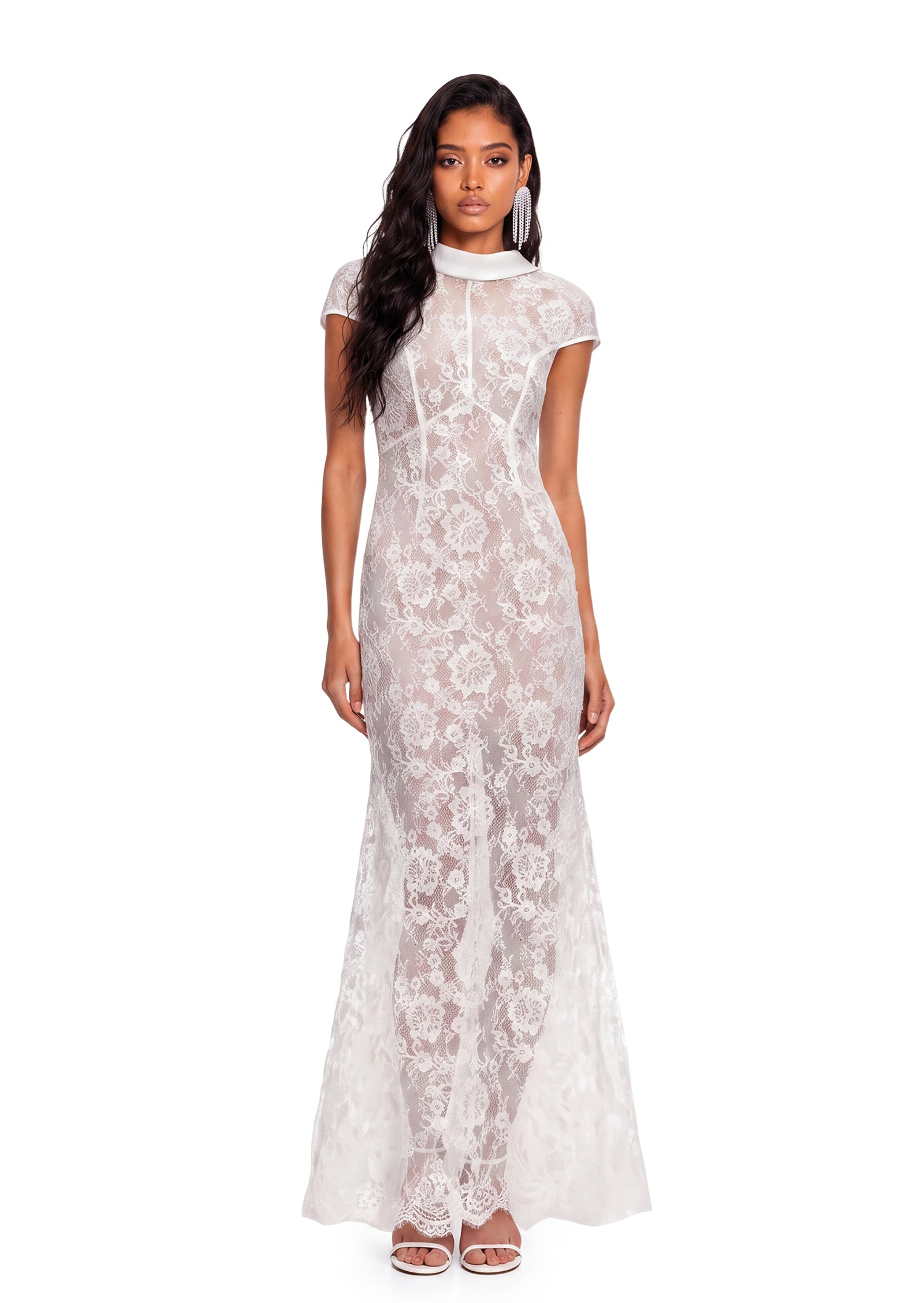 Zalor Short Sleeved Lace Maxi Dress In White