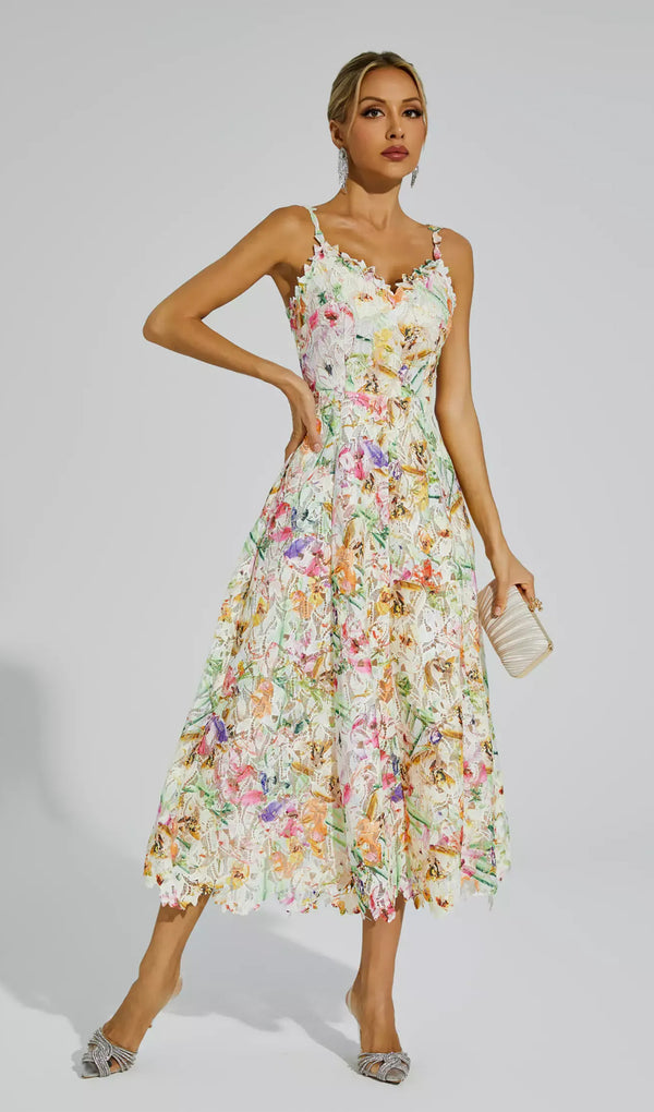 Floral Embroider Lace Midi Dress