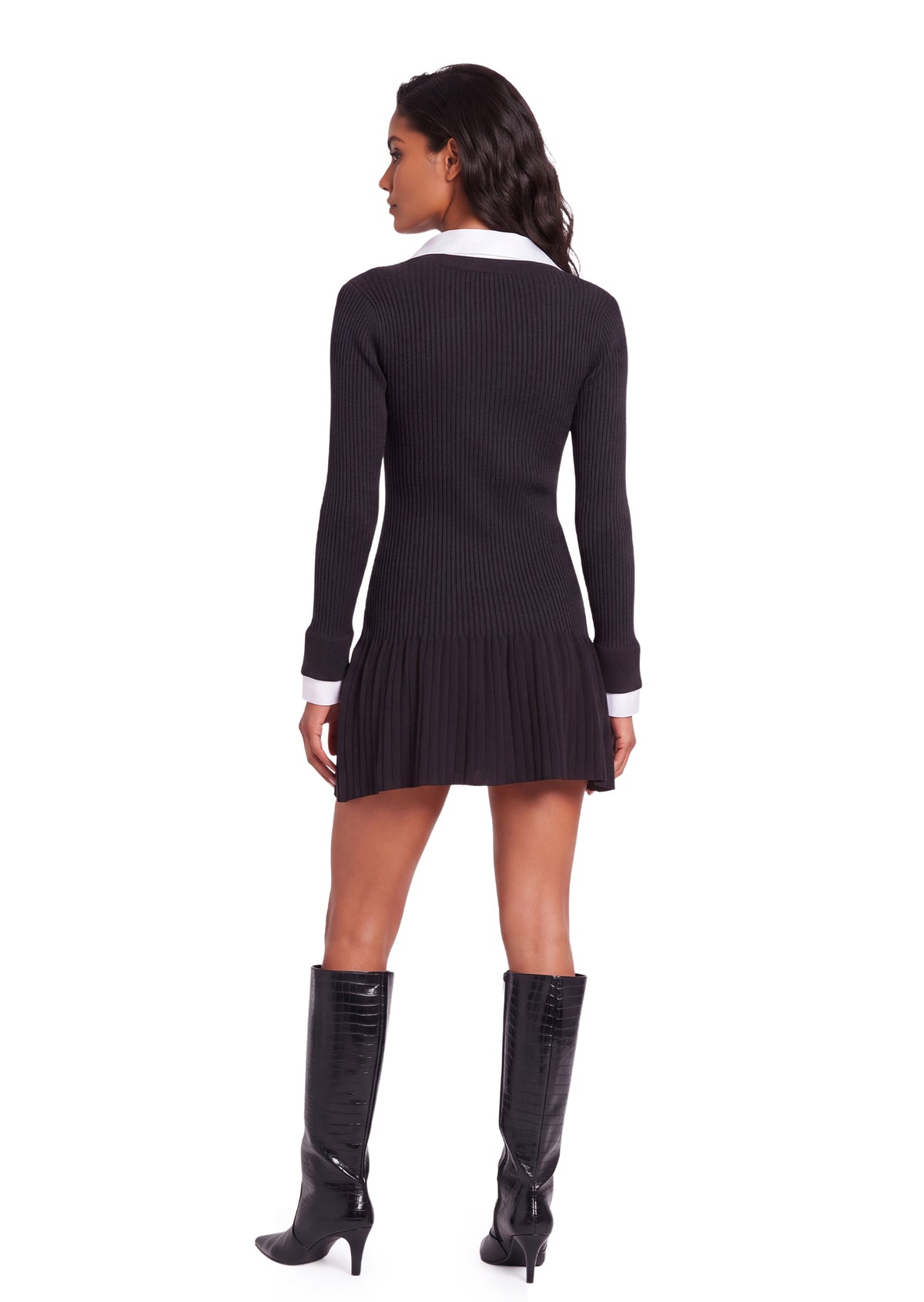 Tahir Knitted Patchwork Neckline Mini Dress