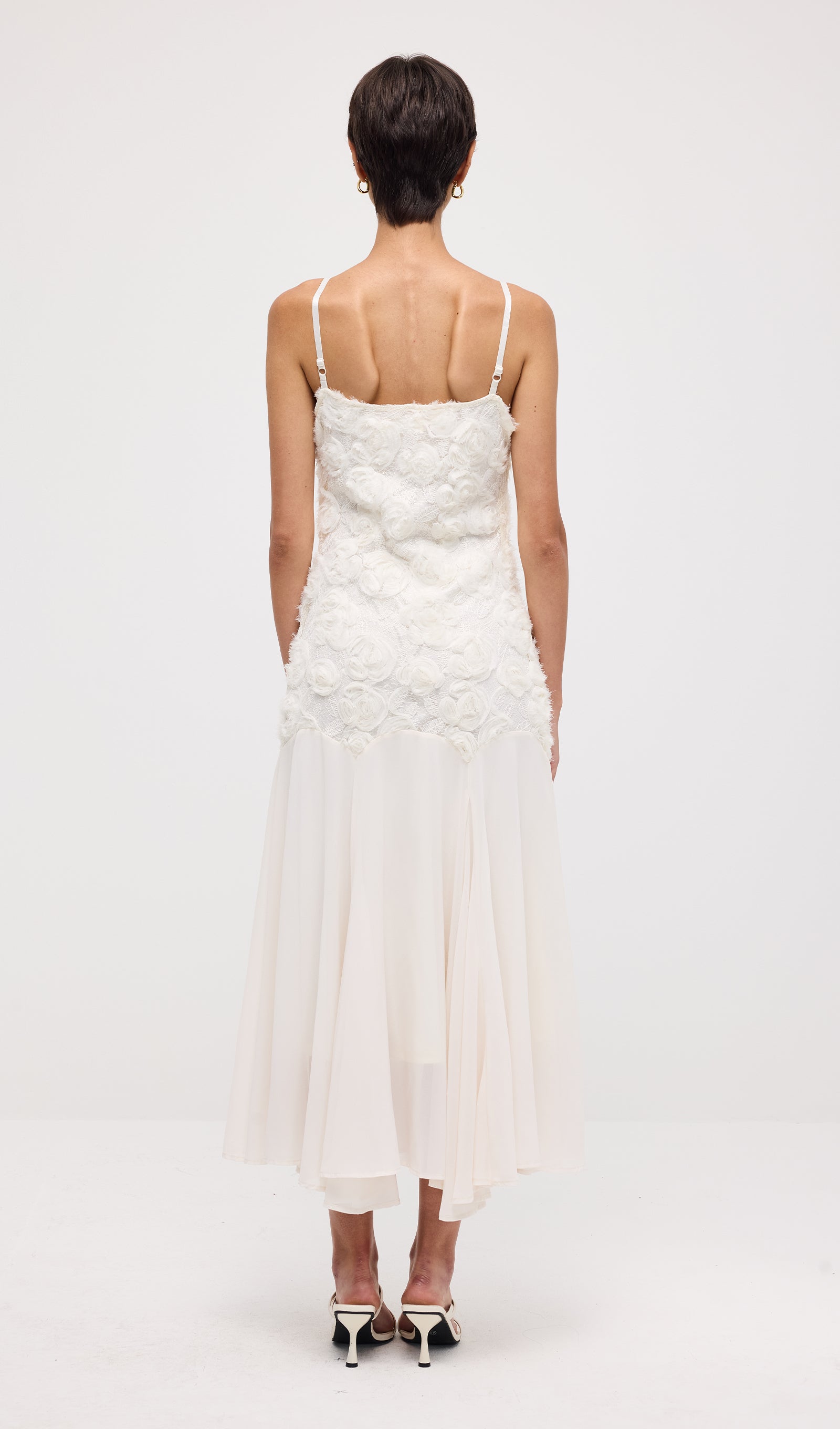 Floral Embroidered Pleated Hem Midi Dress