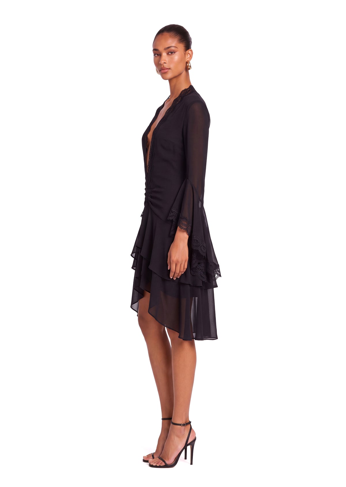 Midikleid in A-Linie mit Blumenmuster und Laternenärmeln