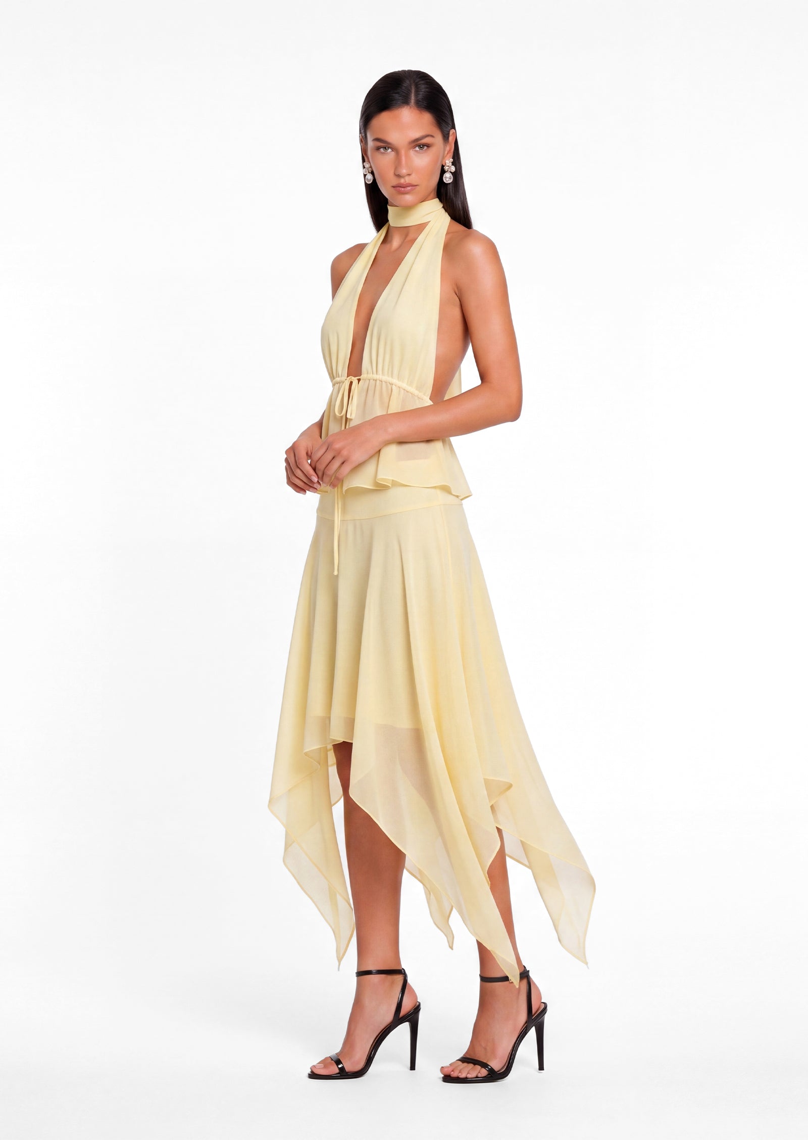 Evaleine Sheer Tulle Two Piece Set In Yellow