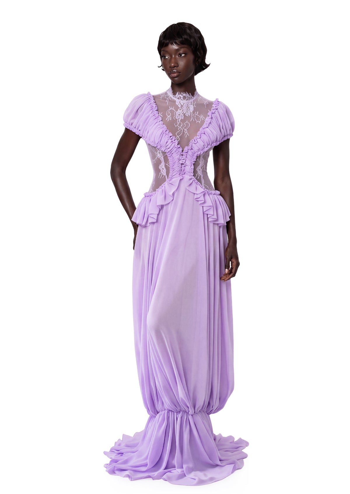 Midikleid in A-Linie mit Blumenmuster und Laternenärmeln