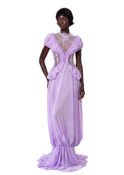 Midikleid in A-Linie mit Blumenmuster und Laternenärmeln