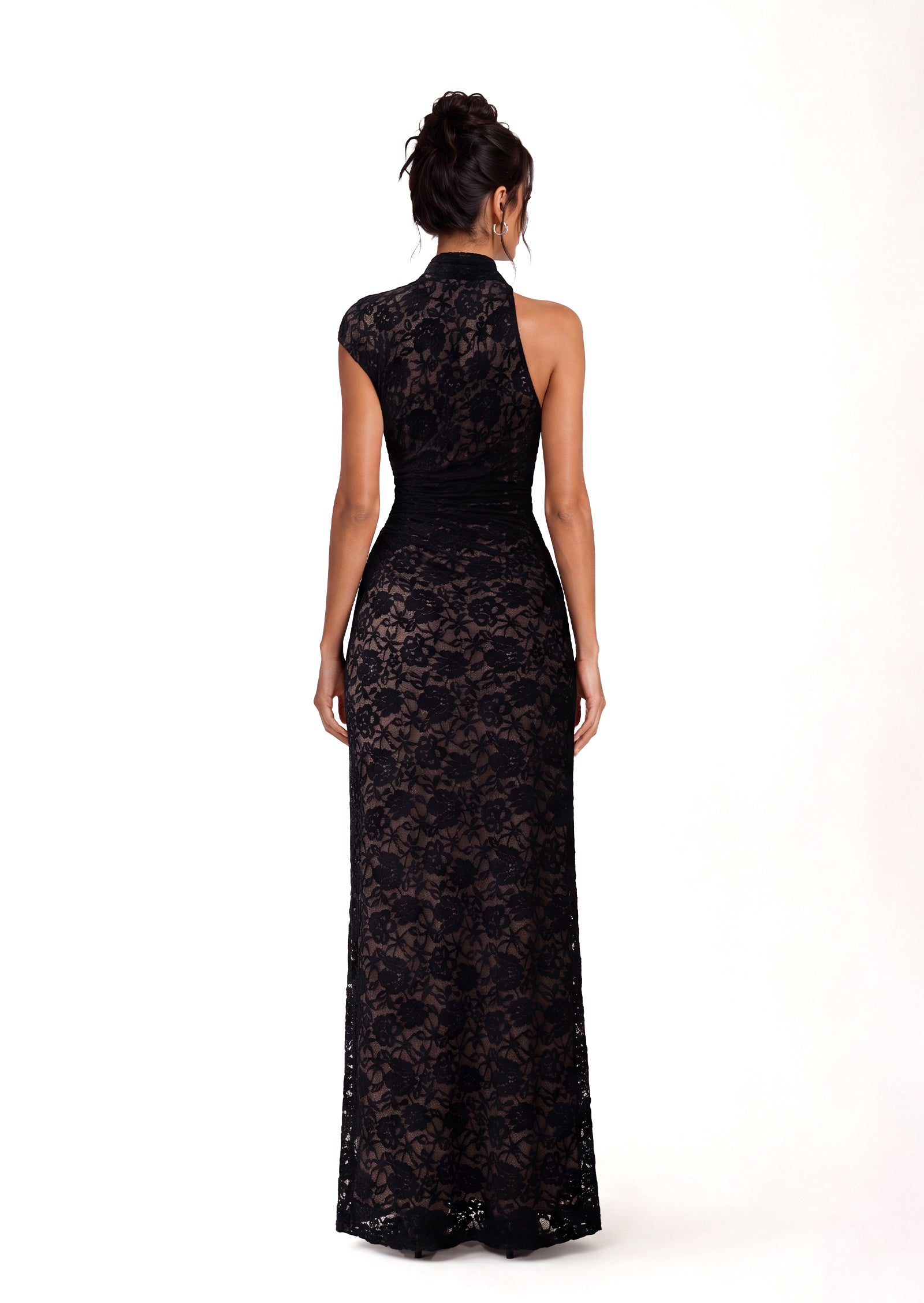 Kahnay  Stand Up Collar Lace Maxi Dress In Black