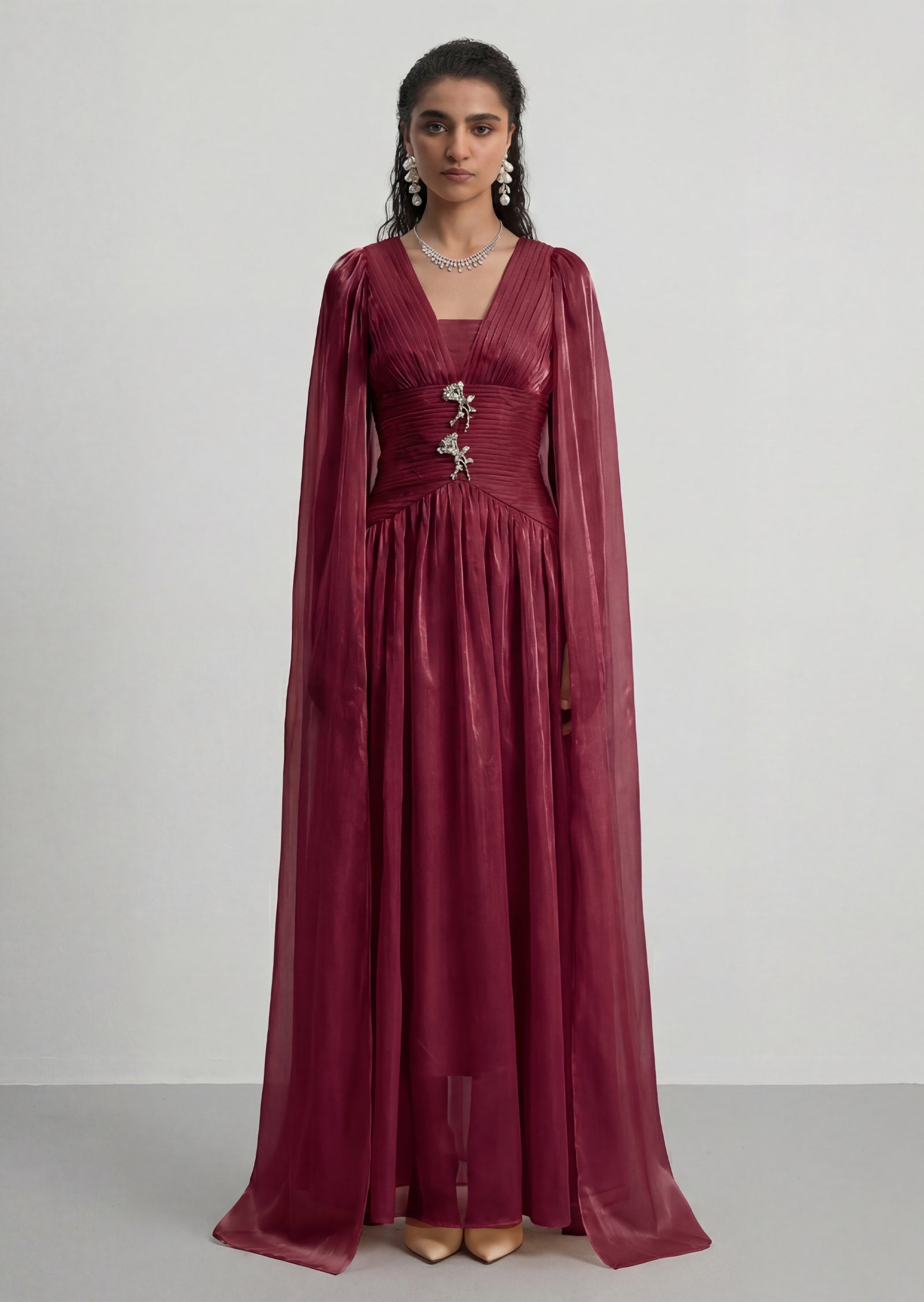 Antique Cape Design Maxi Dress