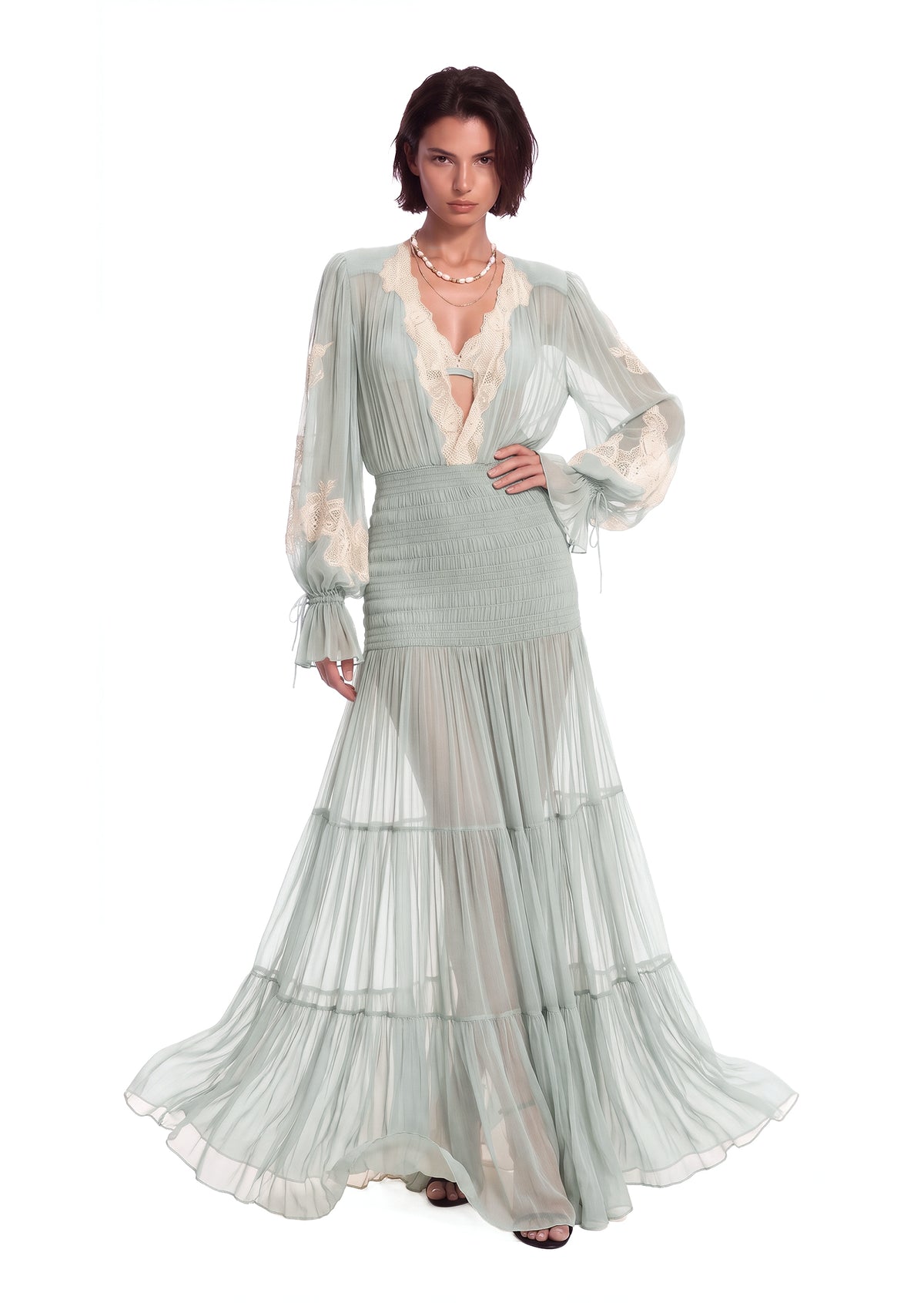Macario Long Sleeve Lace Maxi Dress