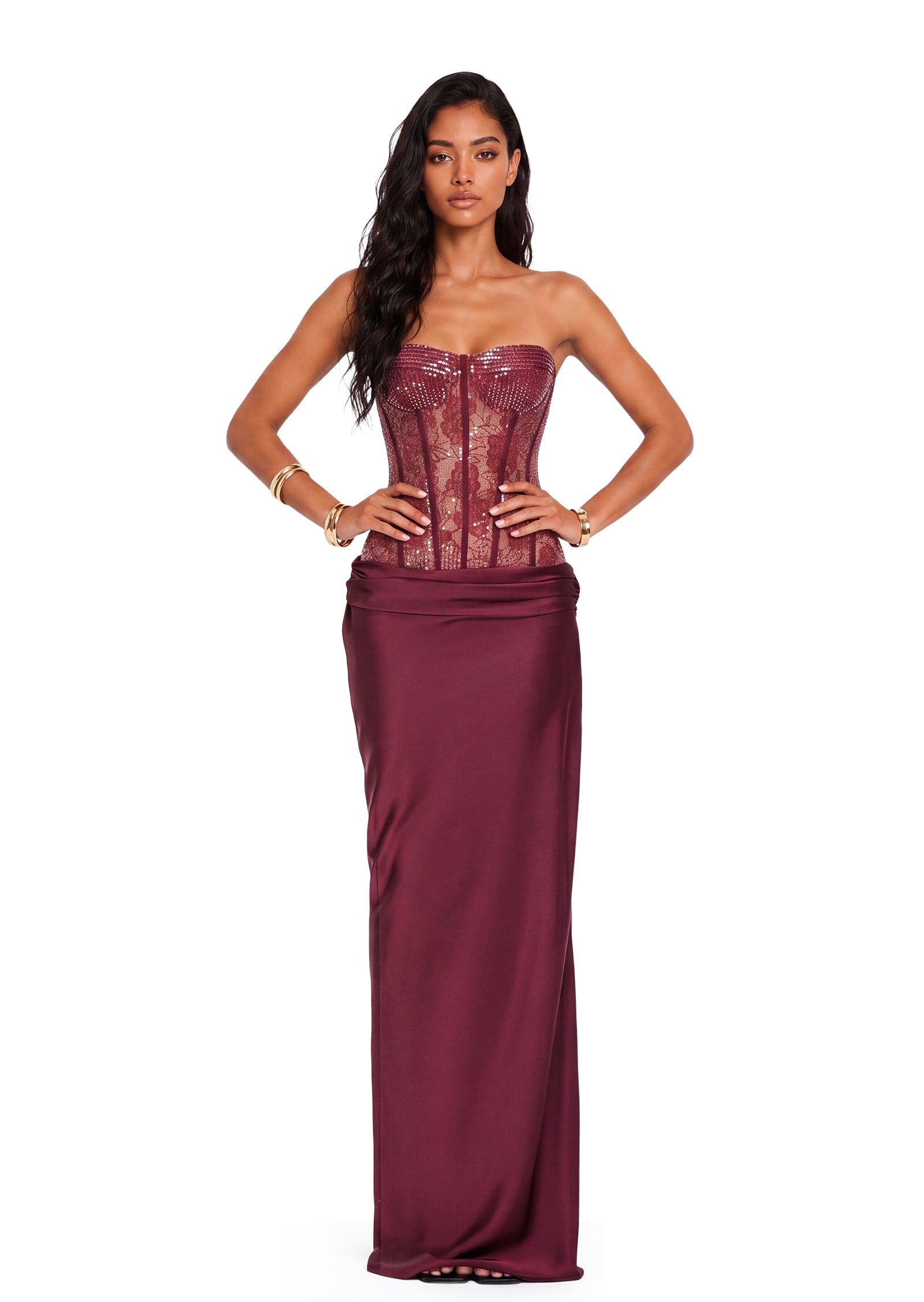 Bedwyr Sequined Lace Maxi Dress In Red