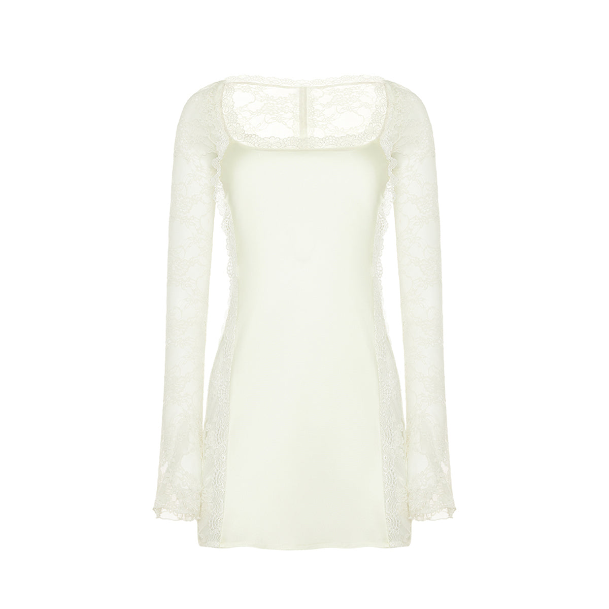 Abay Long Ssleeved Lace Satin Mini Dress