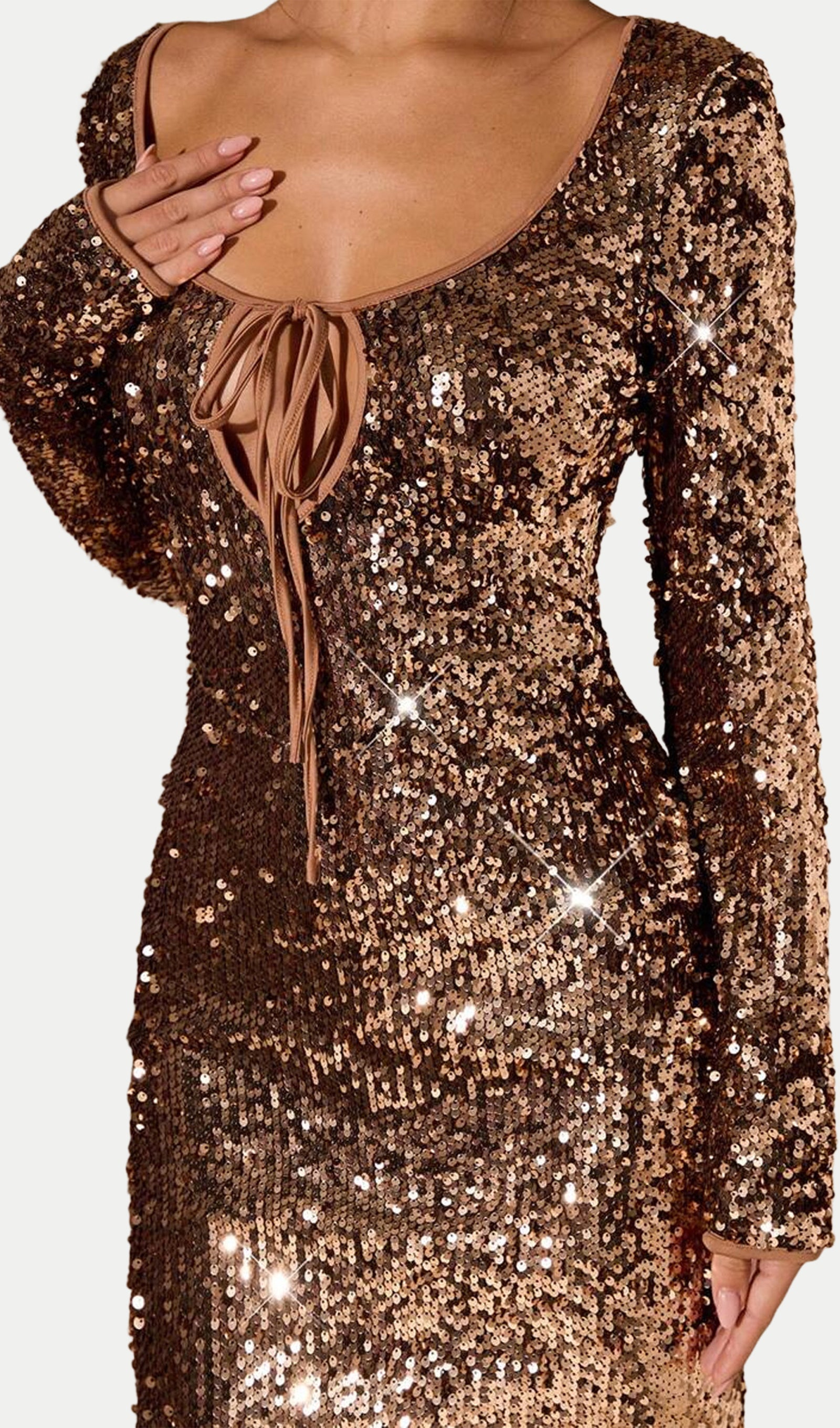 Sequined Tie-Up Fitted Midi Dress