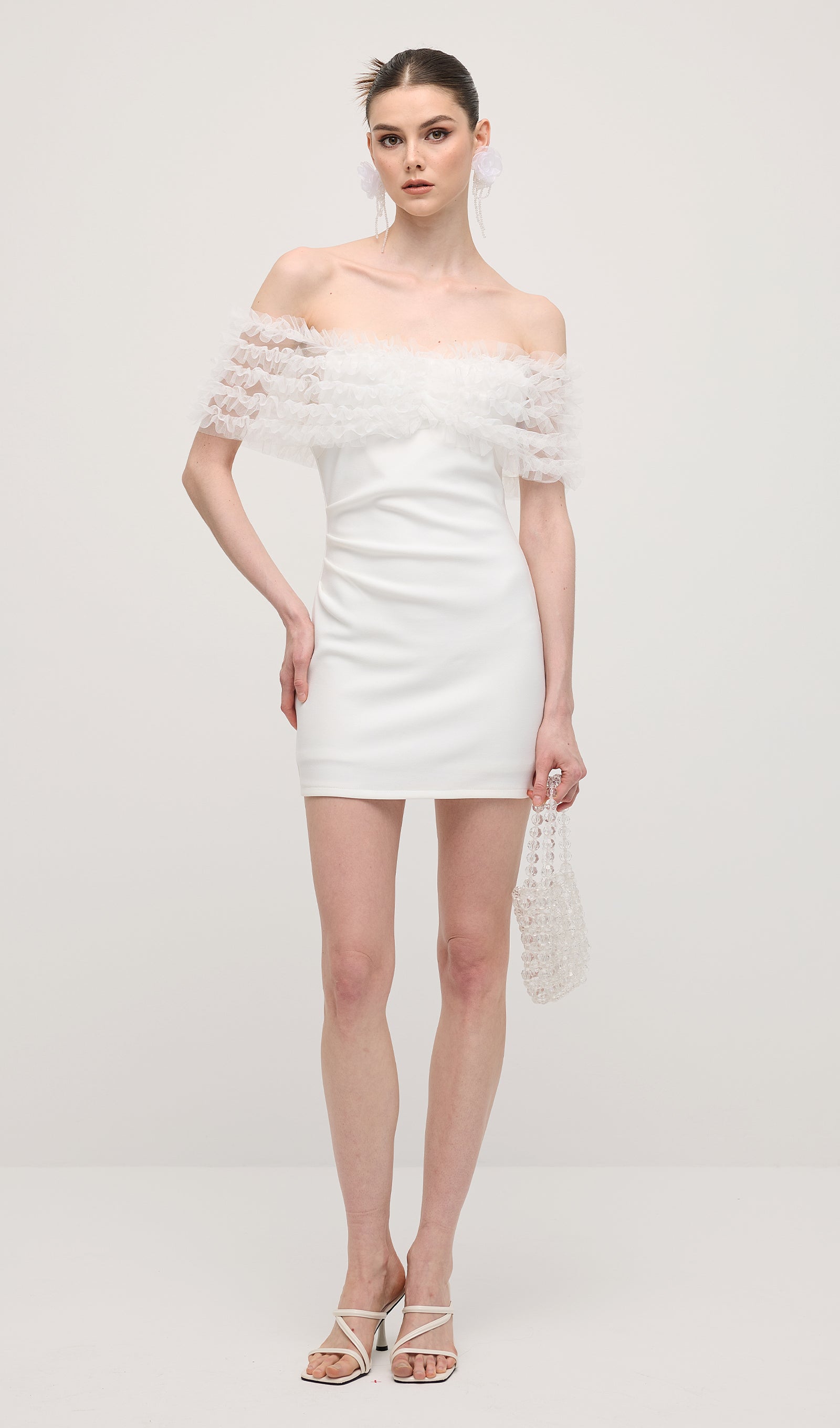 Off Shoulder Floral Tulle Mini Dress