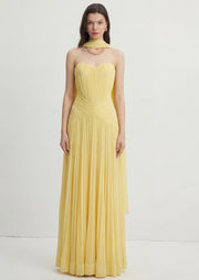 Strapless Pleated Prom Dress With Long Scarf