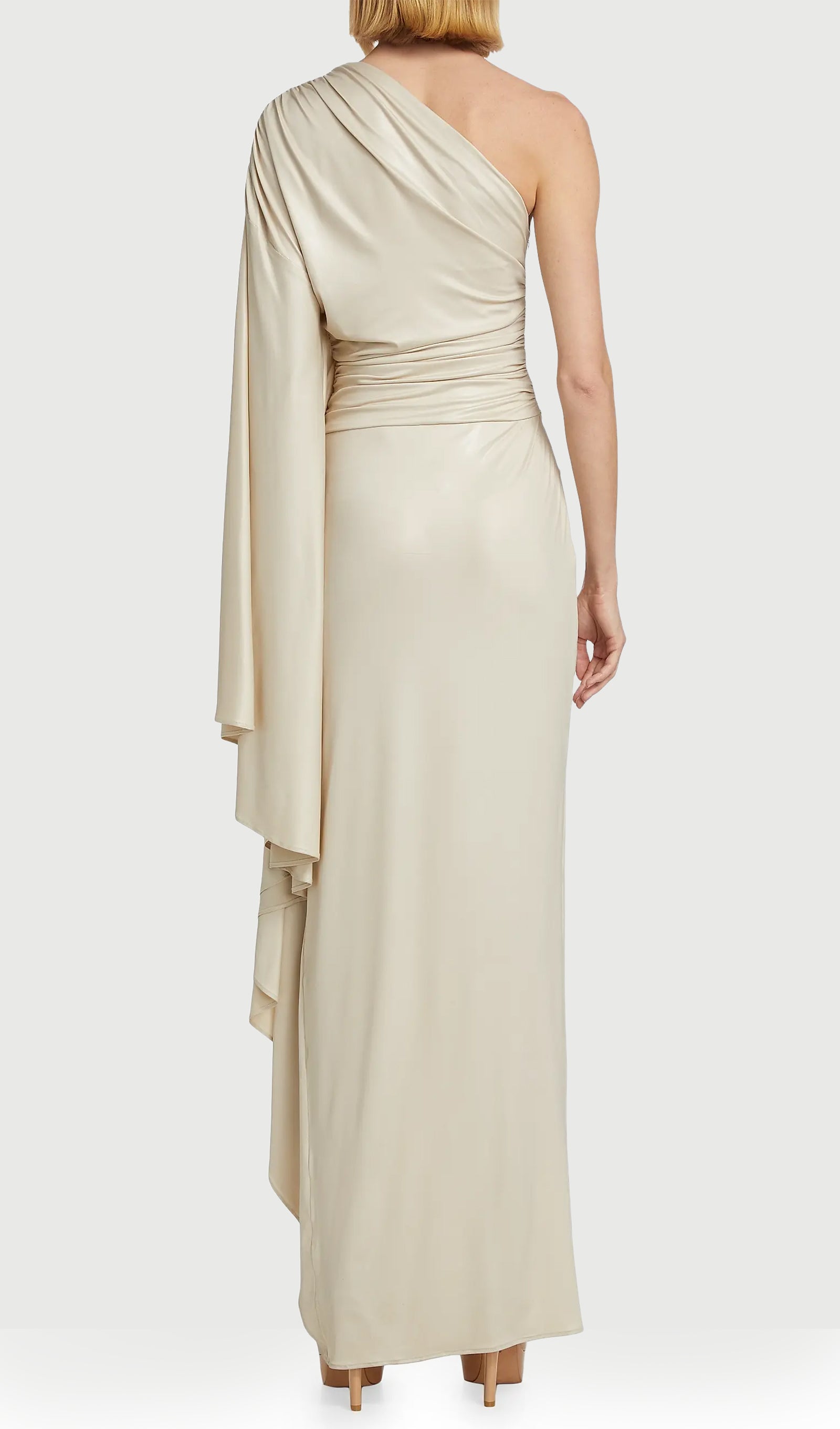Noor Elegance One Shoulder Coated Jersey Gown